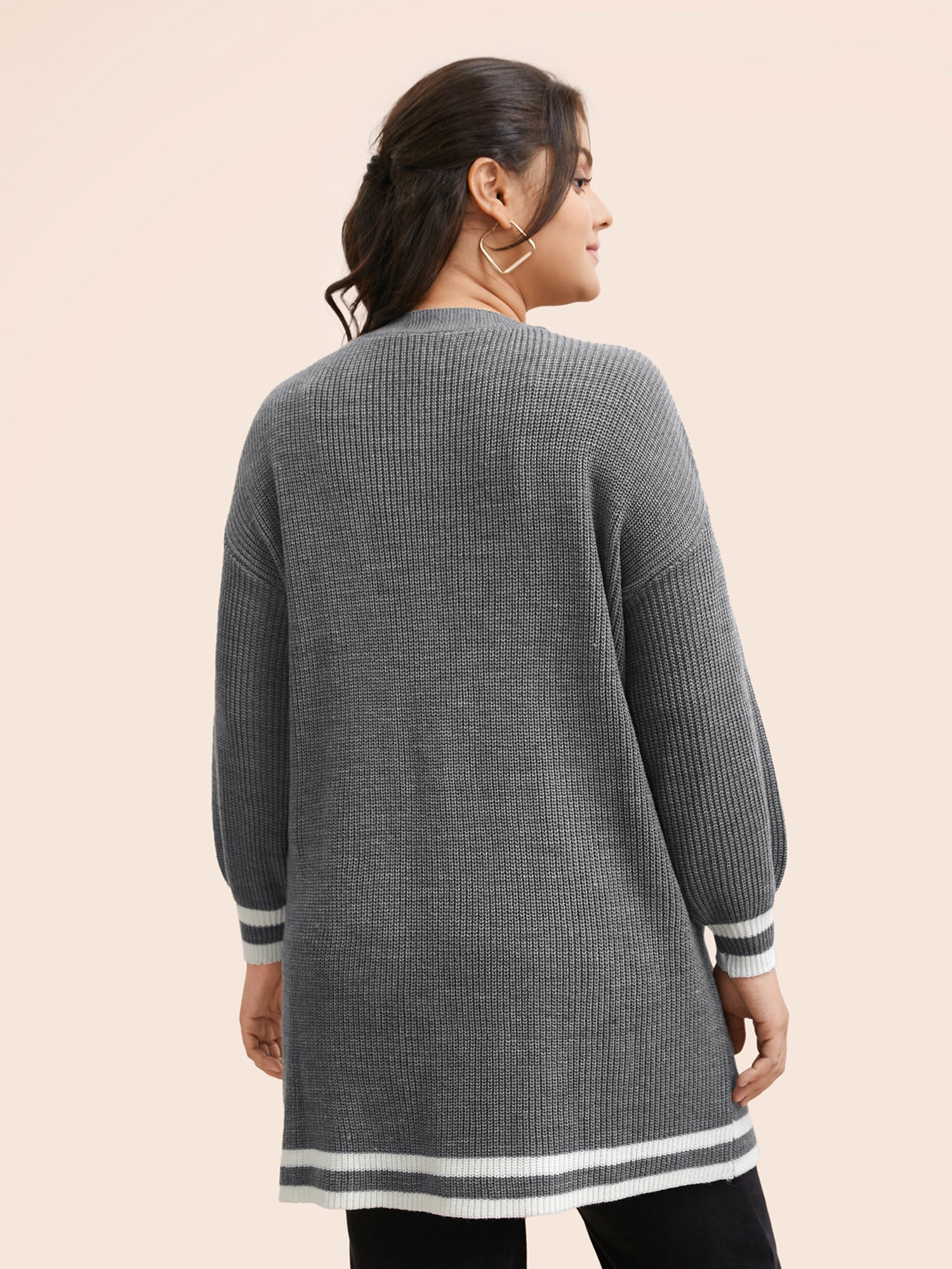 Texture Striped Patchwork Patched Pocket Cardigan - Image 2