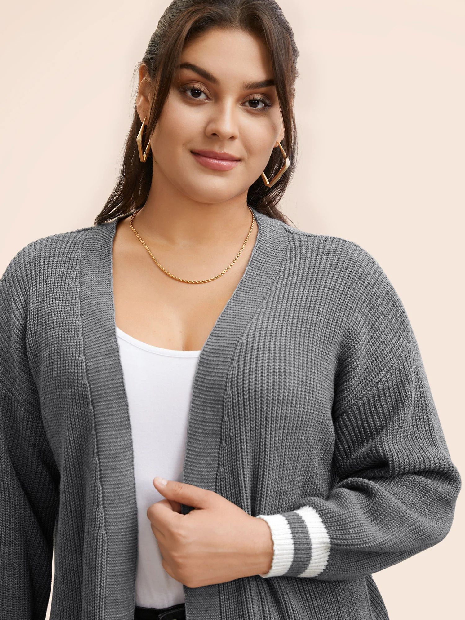 Texture Striped Patchwork Patched Pocket Cardigan - Image 4