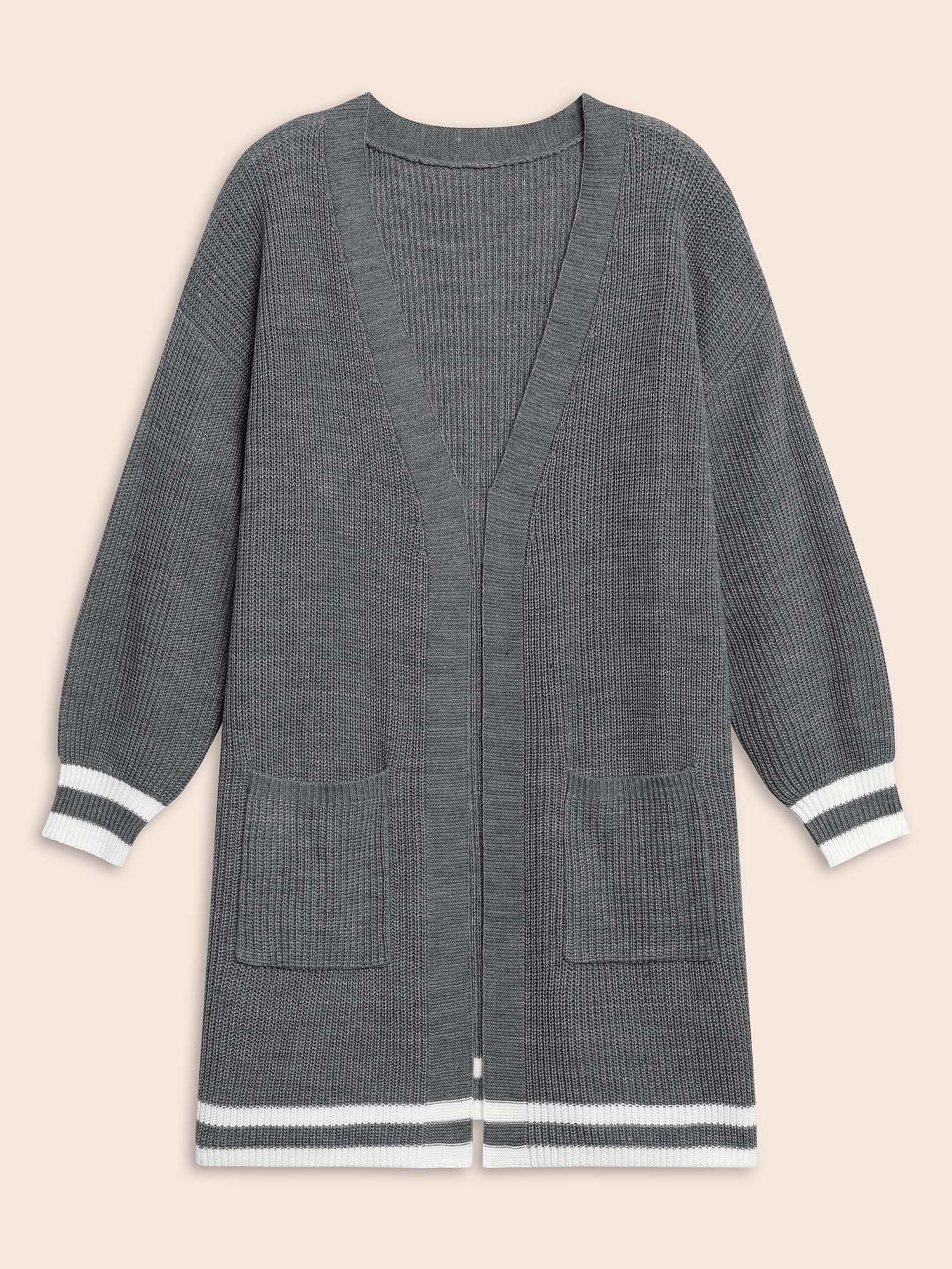 Texture Striped Patchwork Patched Pocket Cardigan - Image 7