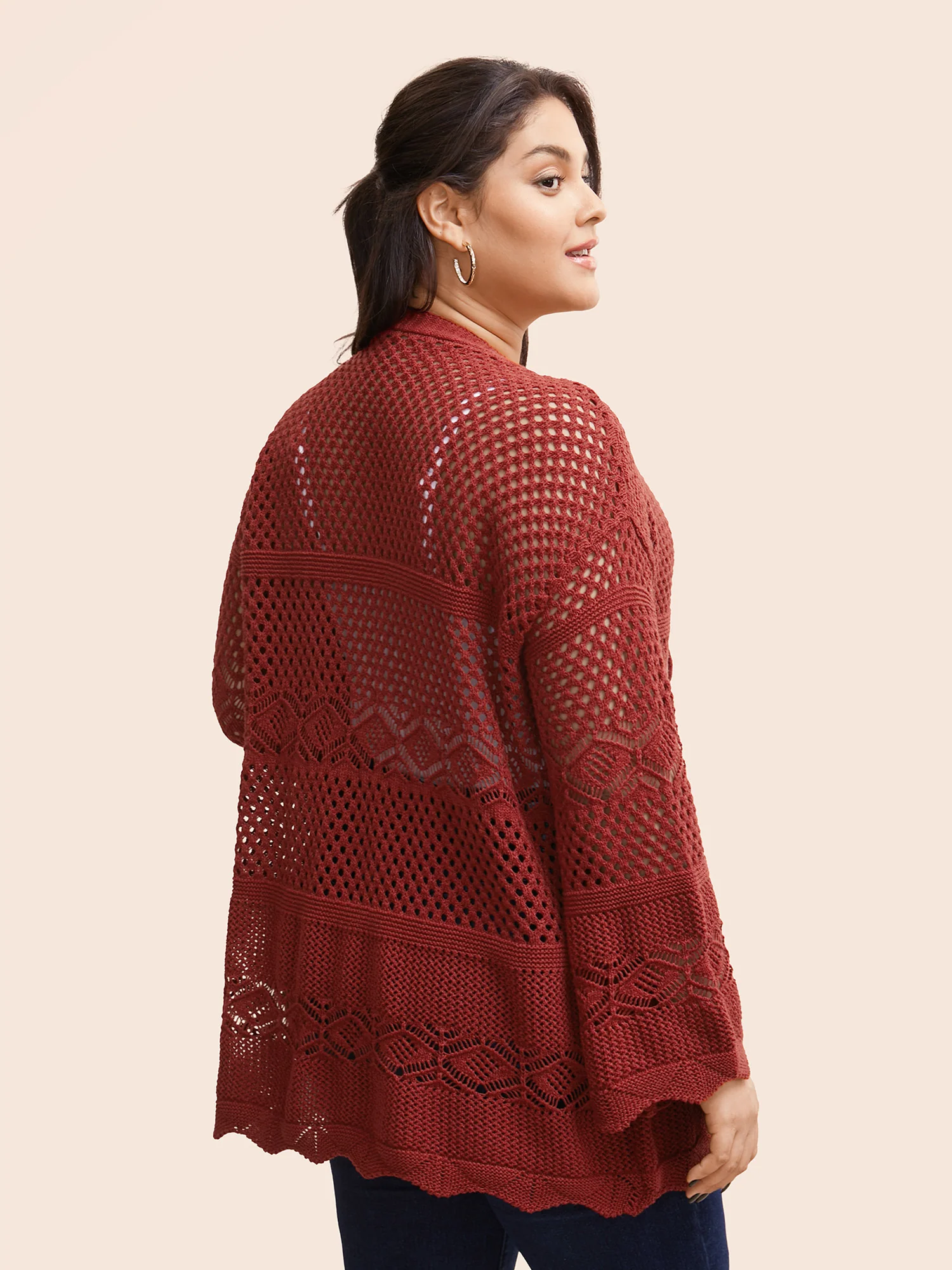 Texture Tie Knot Bell Sleeve Cardigan - Image 2
