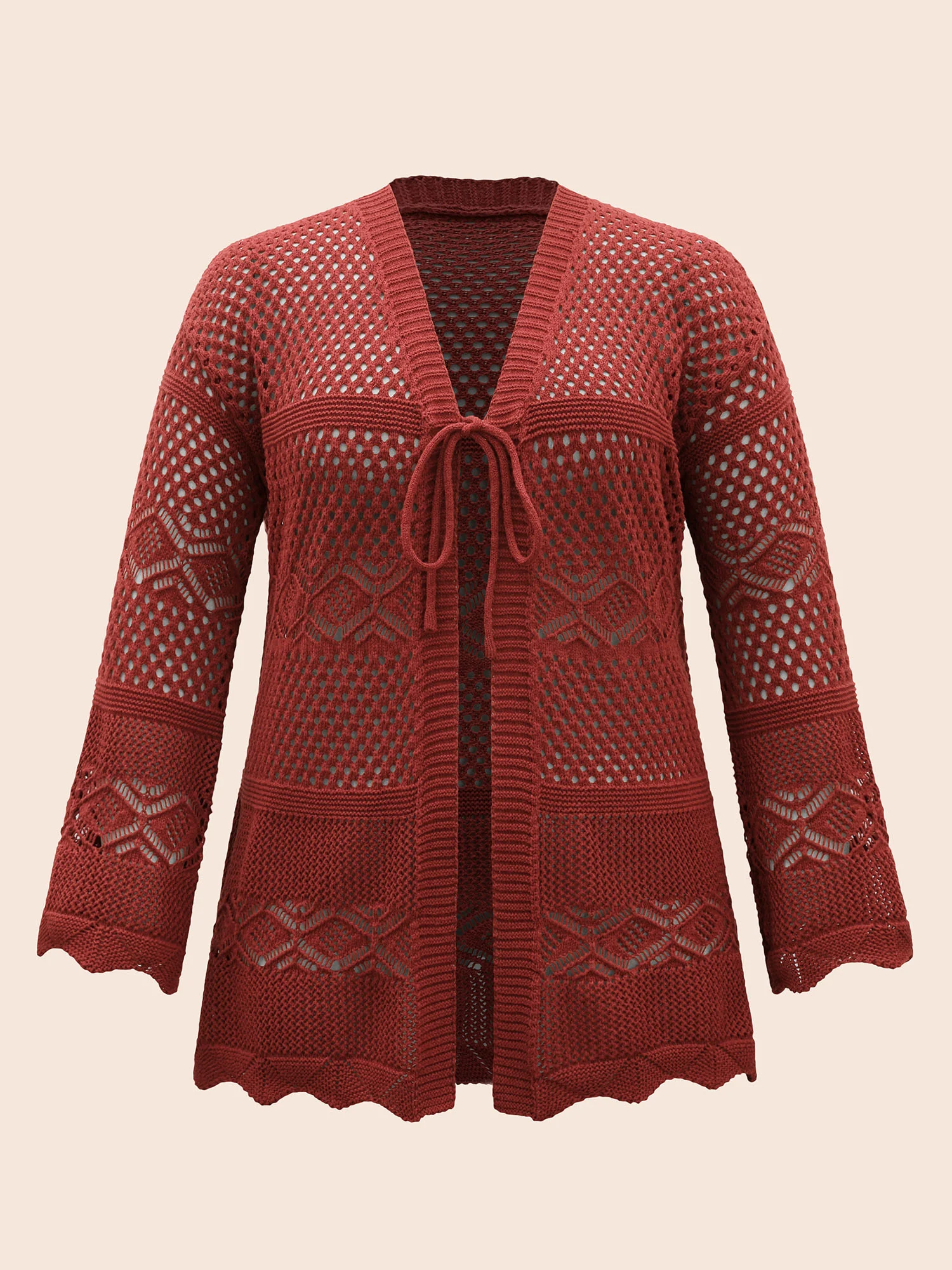 Texture Tie Knot Bell Sleeve Cardigan - Image 8