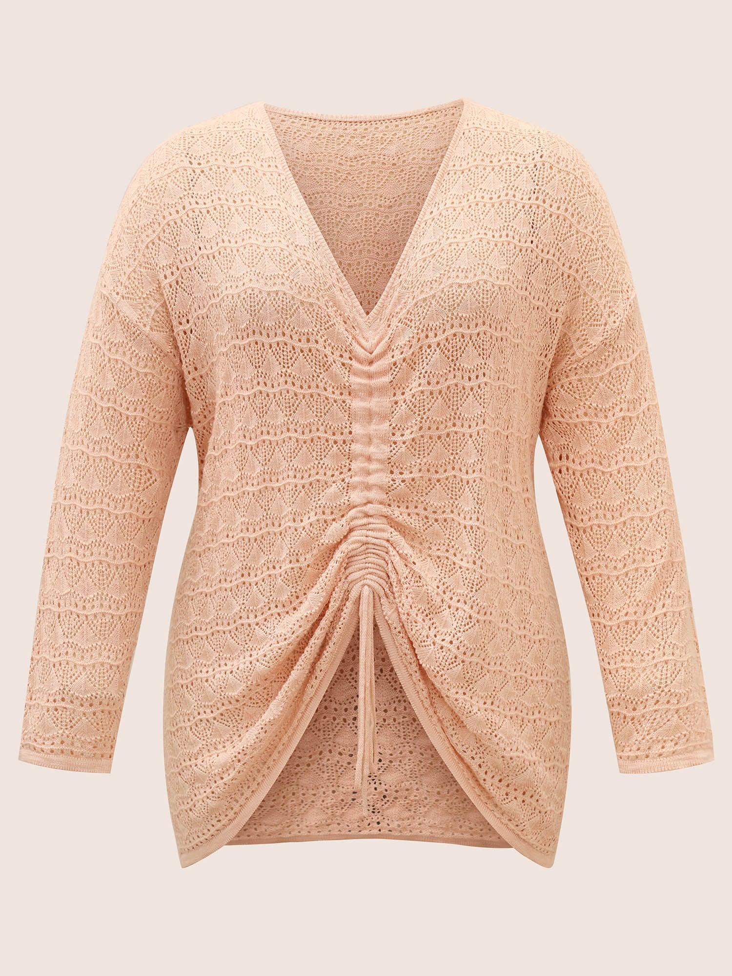 Texture Drawstring Shoulder Sleeve Pullover - Image 7