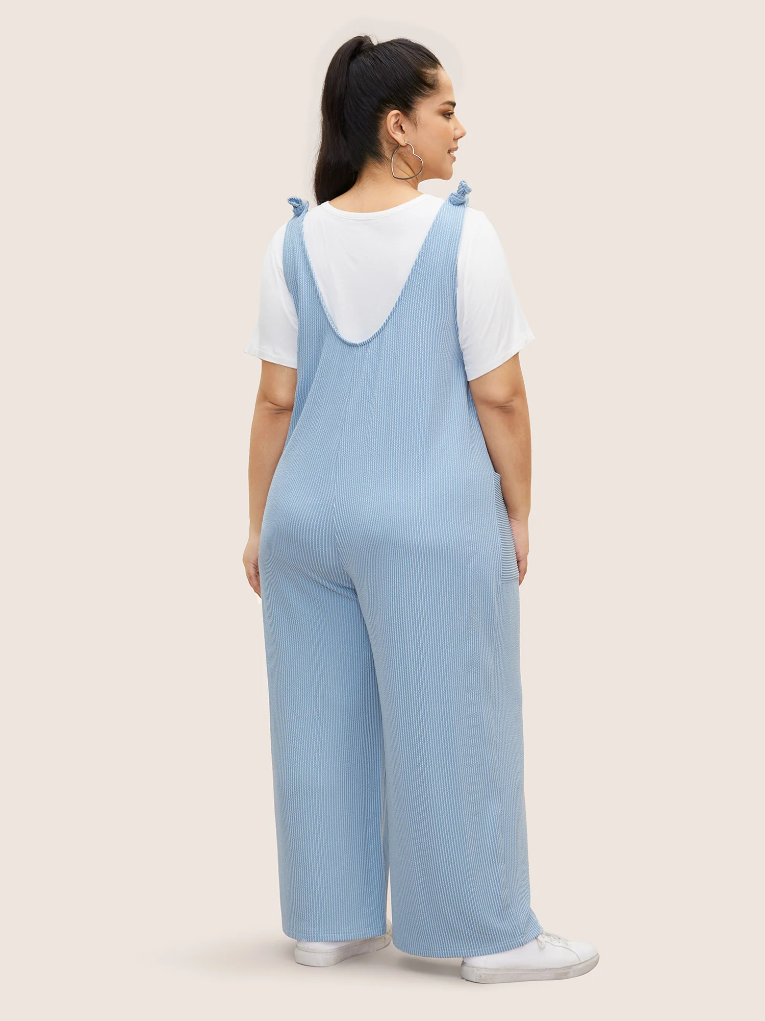 Texture Tie Knot Patch Pocket Jumpsuit - Image 4