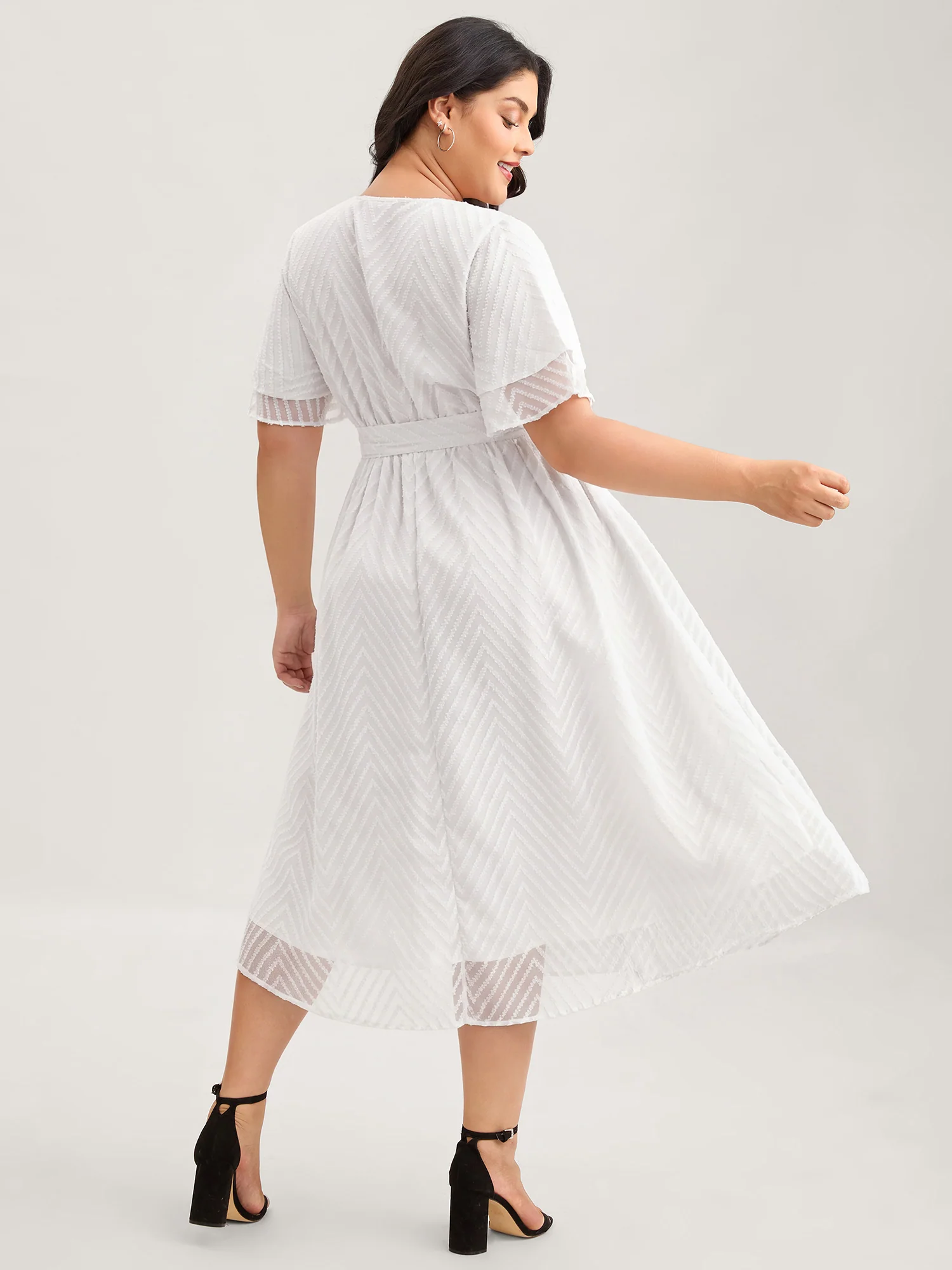 Texture Tiered Ruffle Sleeve See Through Dress - Image 11