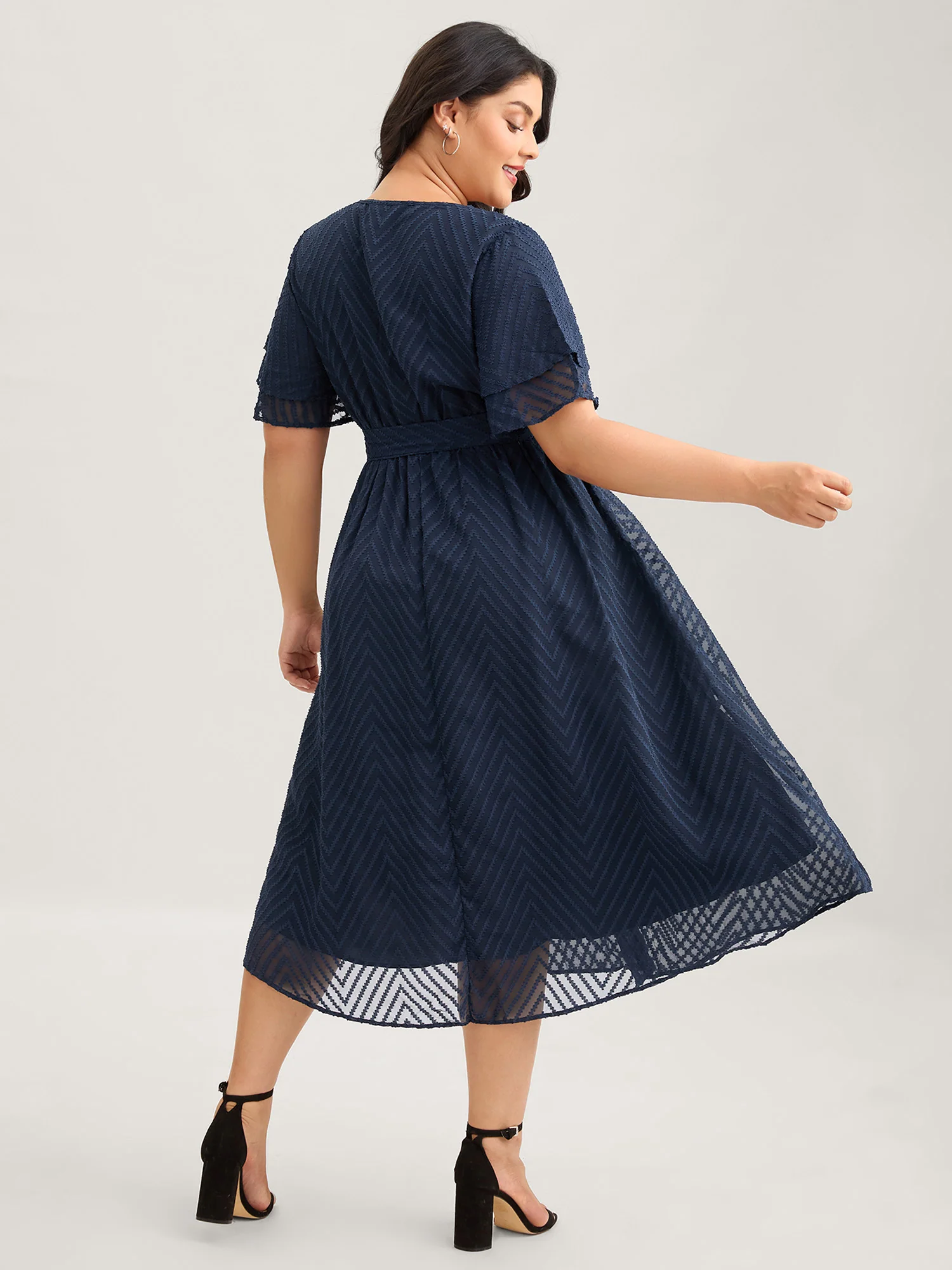 Texture Tiered Ruffle Sleeve See Through Dress - Image 4