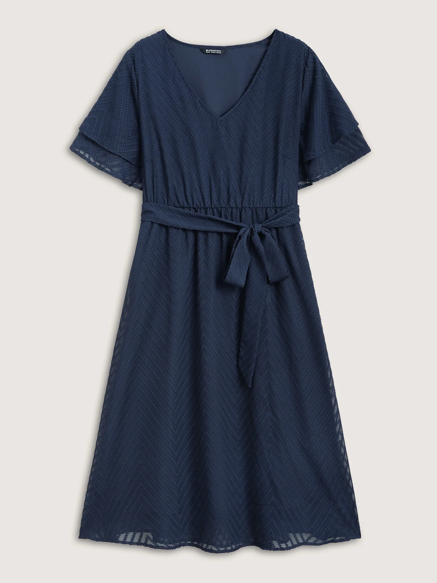 Texture Tiered Ruffle Sleeve See Through Dress - Image 7