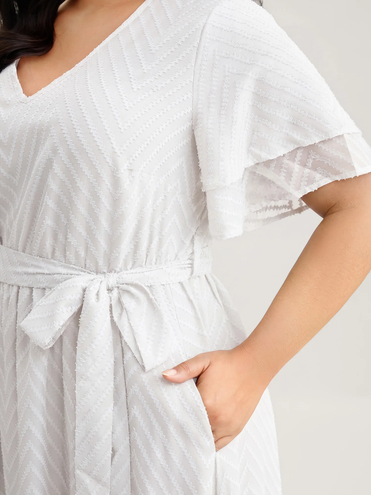 Texture Tiered Ruffle Sleeve See Through Dress - Image 9