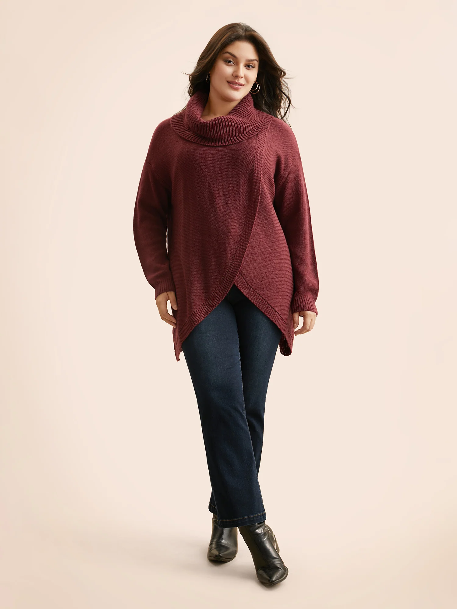 Texture Turtleneck Slit Front Pullover - Image 2