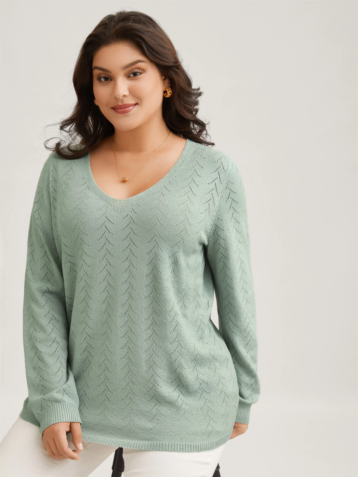 Texture V Neck Lightweight Pullover - Image 5