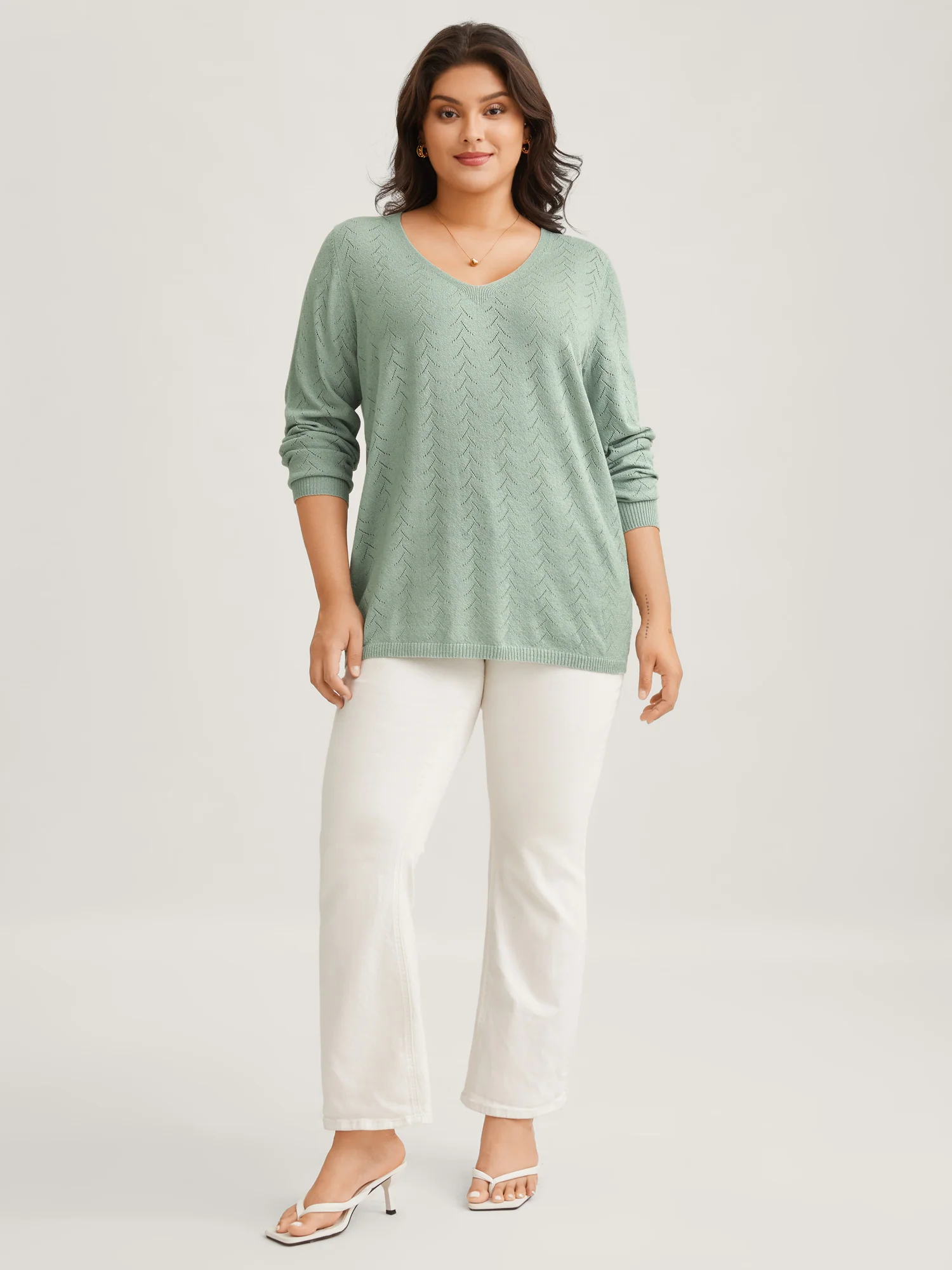Texture V Neck Lightweight Pullover - Image 7