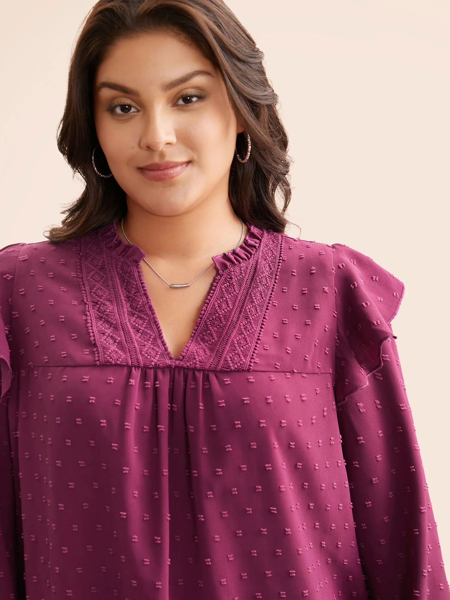 Texture Woven Ribbon Patchwork Ruffles Blouse - Image 3