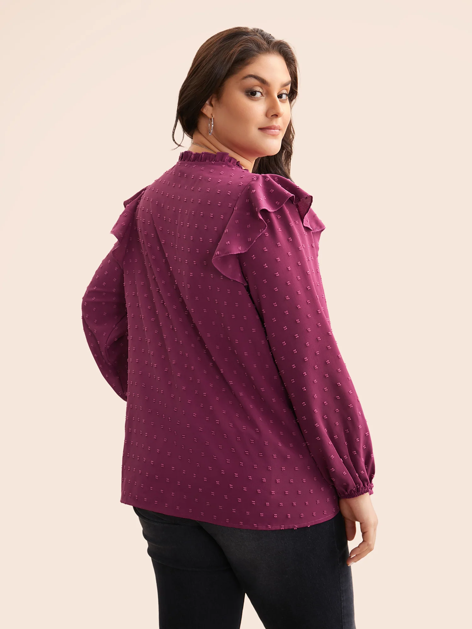 Texture Woven Ribbon Patchwork Ruffles Blouse - Image 5