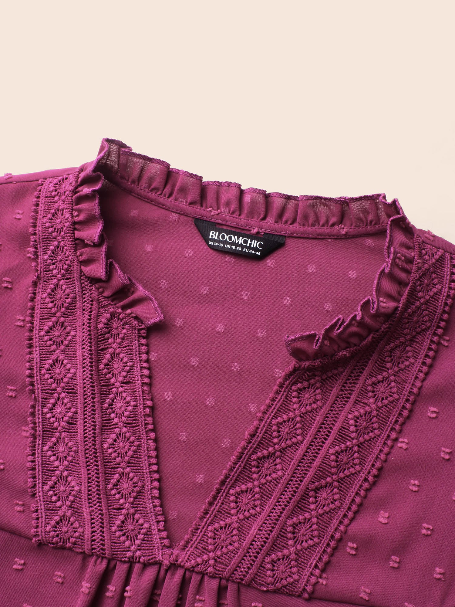 Texture Woven Ribbon Patchwork Ruffles Blouse - Image 6