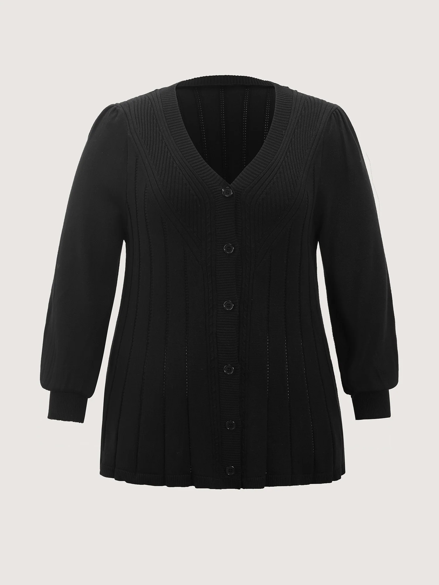 Textured A-Shaped Hem Lantern Sleeve Knit Cardigan - Image 8