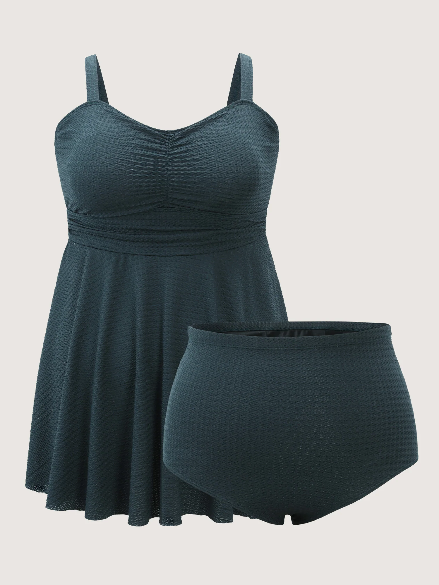 Textured Adjustable Cinched Flared Swim Dress - Image 6