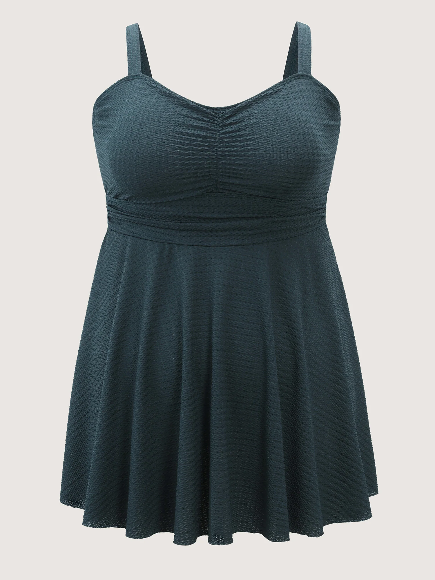 Textured Adjustable Cinched Flared Swim Dress - Image 7