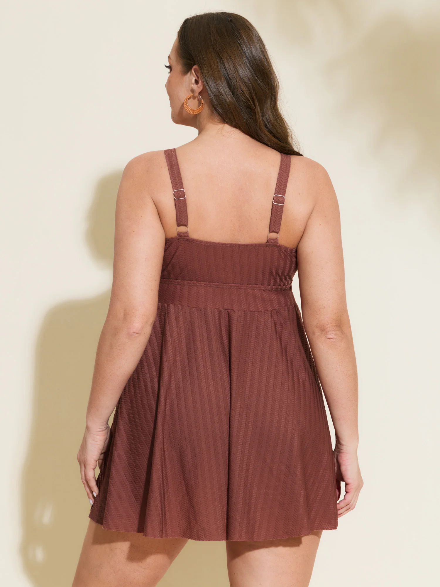 Textured Adjustable Drawstring Bodice Swim Dress - Image 6