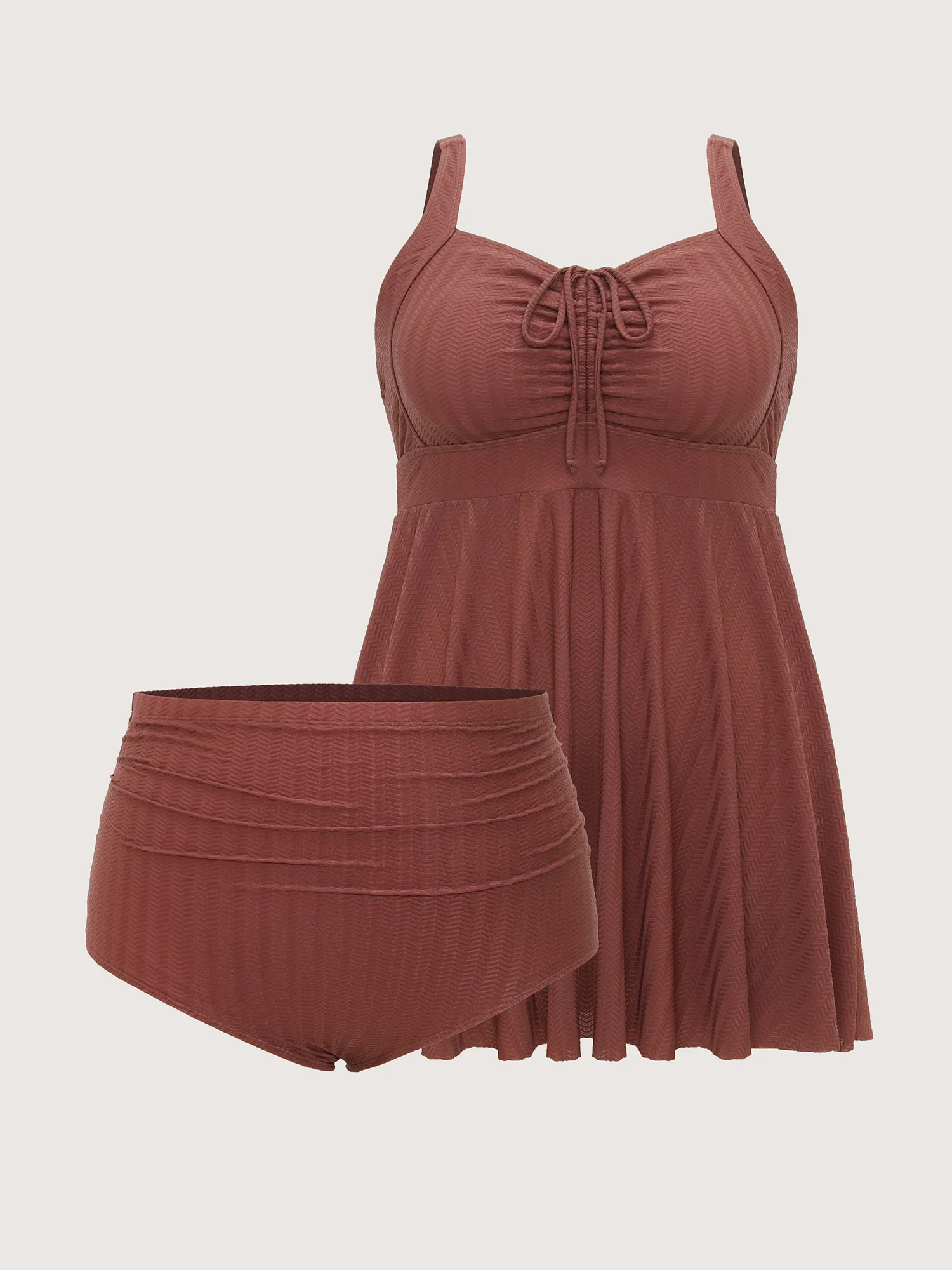 Textured Adjustable Drawstring Bodice Swim Dress - Image 7