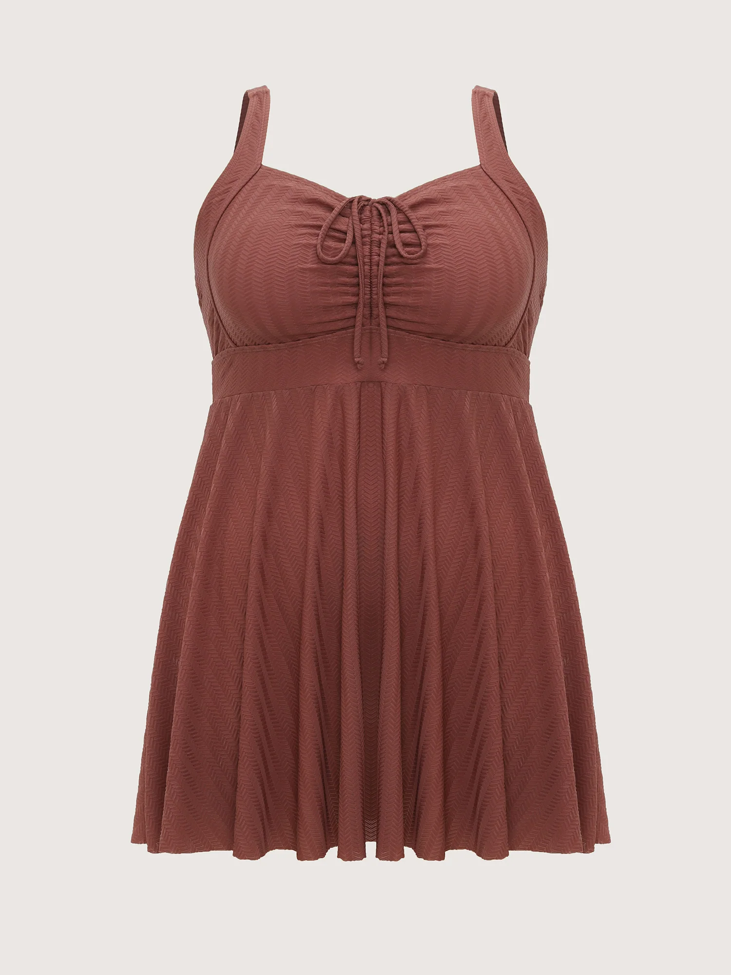 Textured Adjustable Drawstring Bodice Swim Dress - Image 8