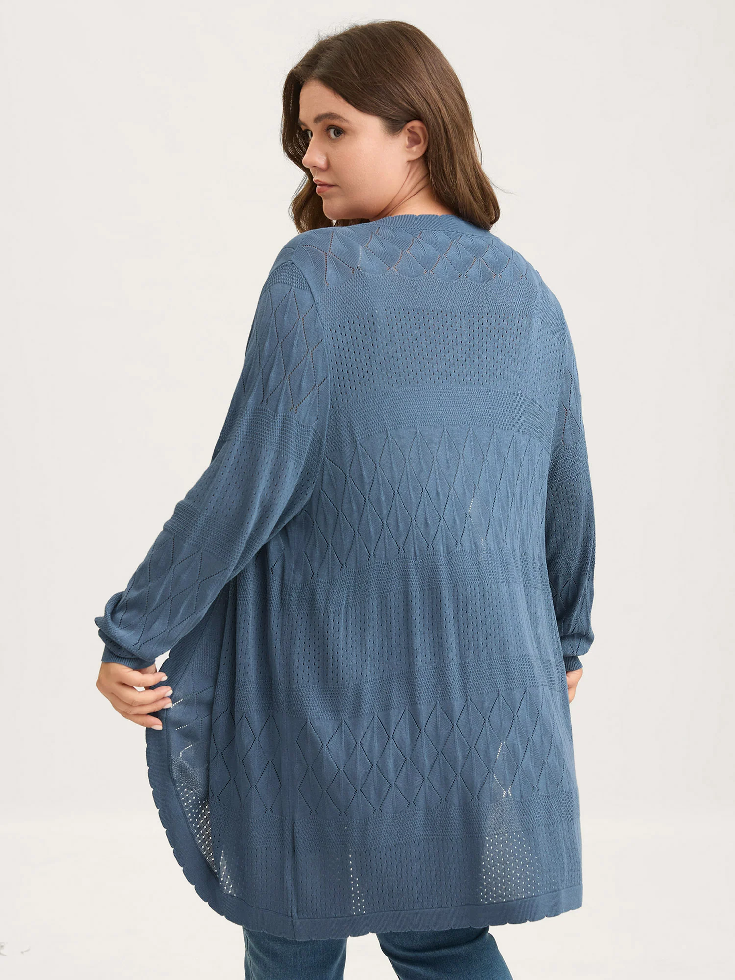 Textured Arc Hem Front-Open Lightweight Cardigan - Image 4
