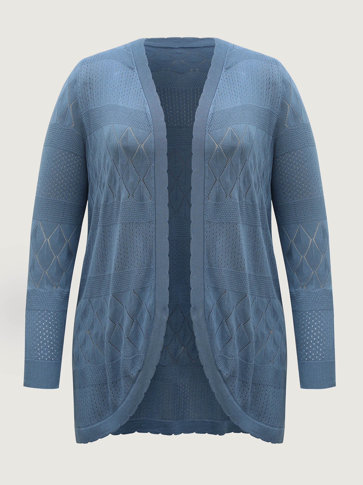 Textured Arc Hem Front-Open Lightweight Cardigan - Image 7