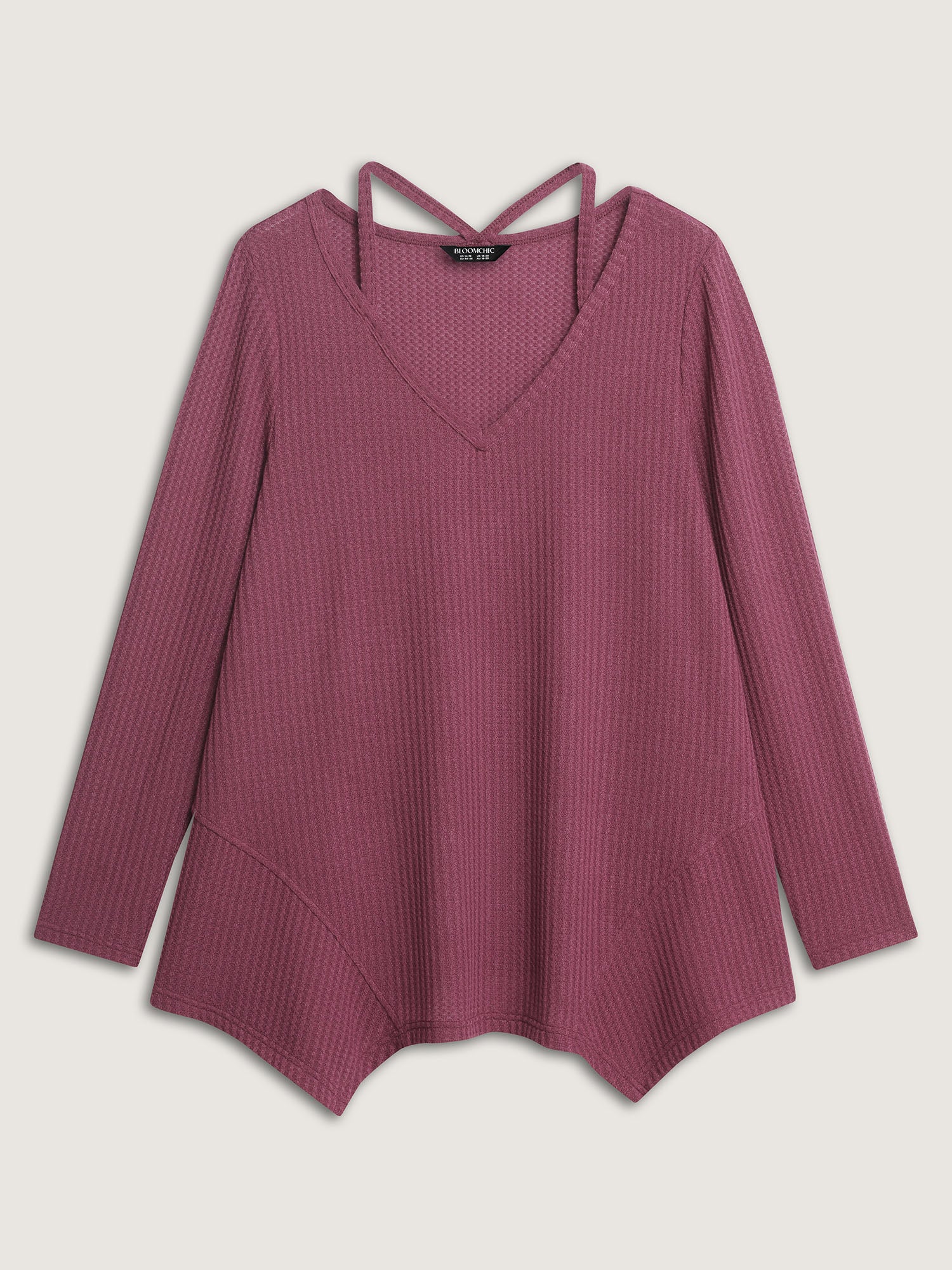 Textured Asymmetrical Hem Cut-Out Knit Top - Image 6