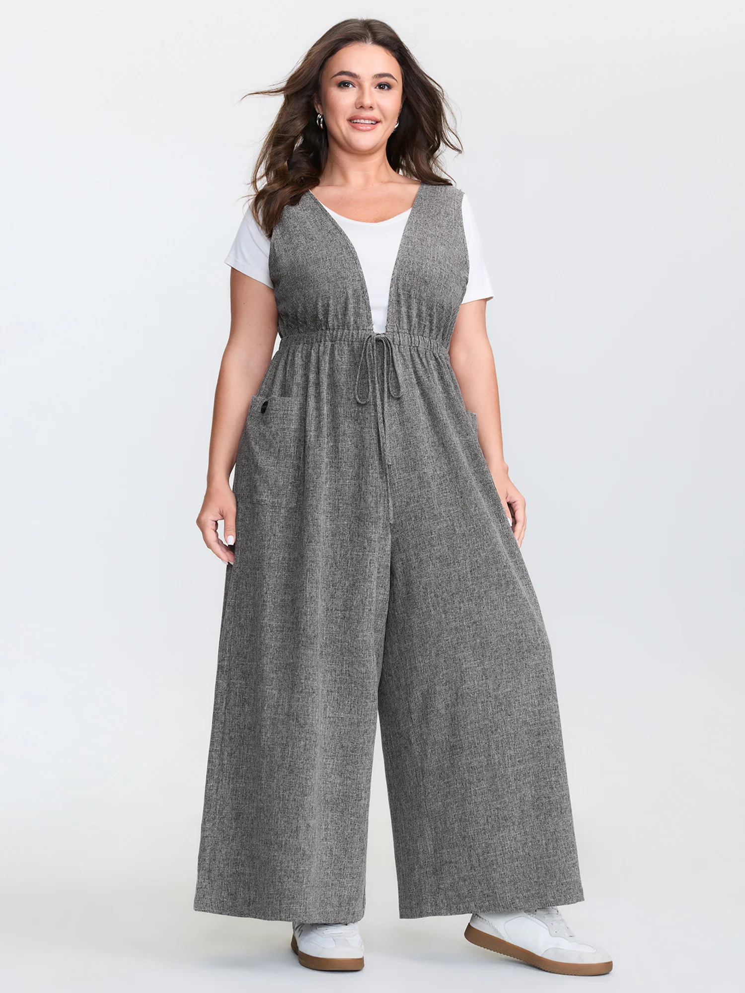 Textured Backless Heather Pocket Jumpsuit - Image 3