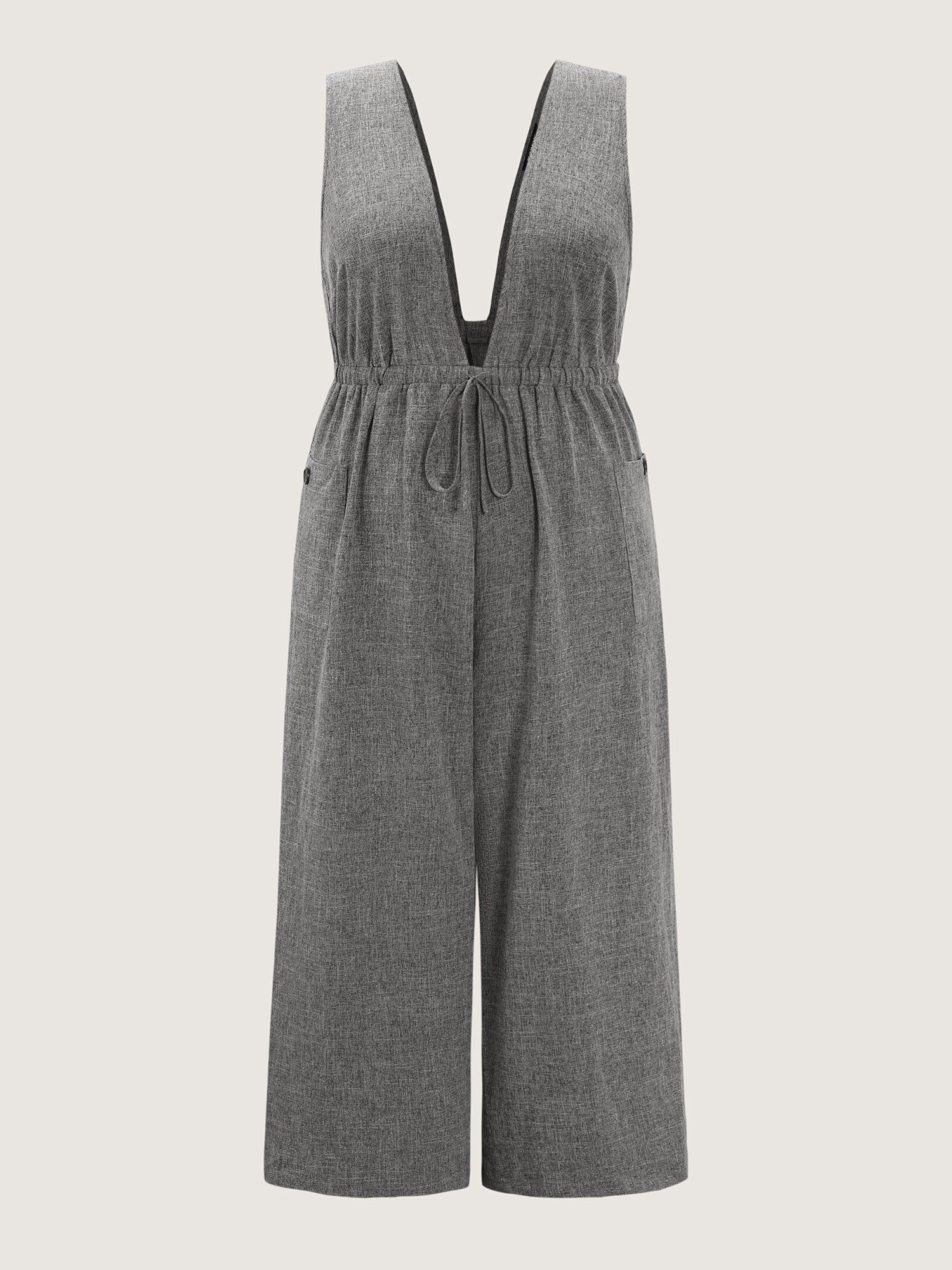 Textured Backless Heather Pocket Jumpsuit - Image 7