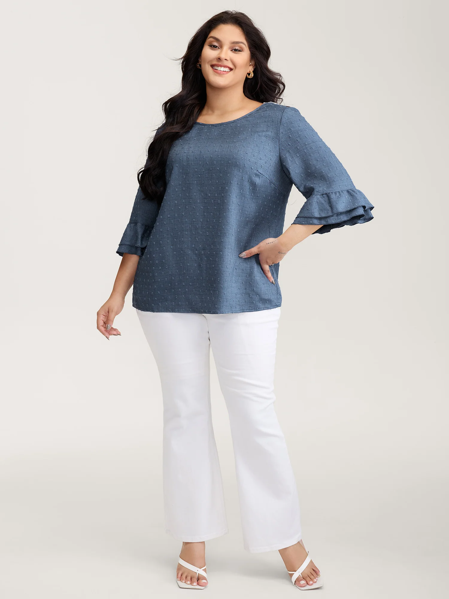 Textured Backless Lace Trim Blouse - Image 4