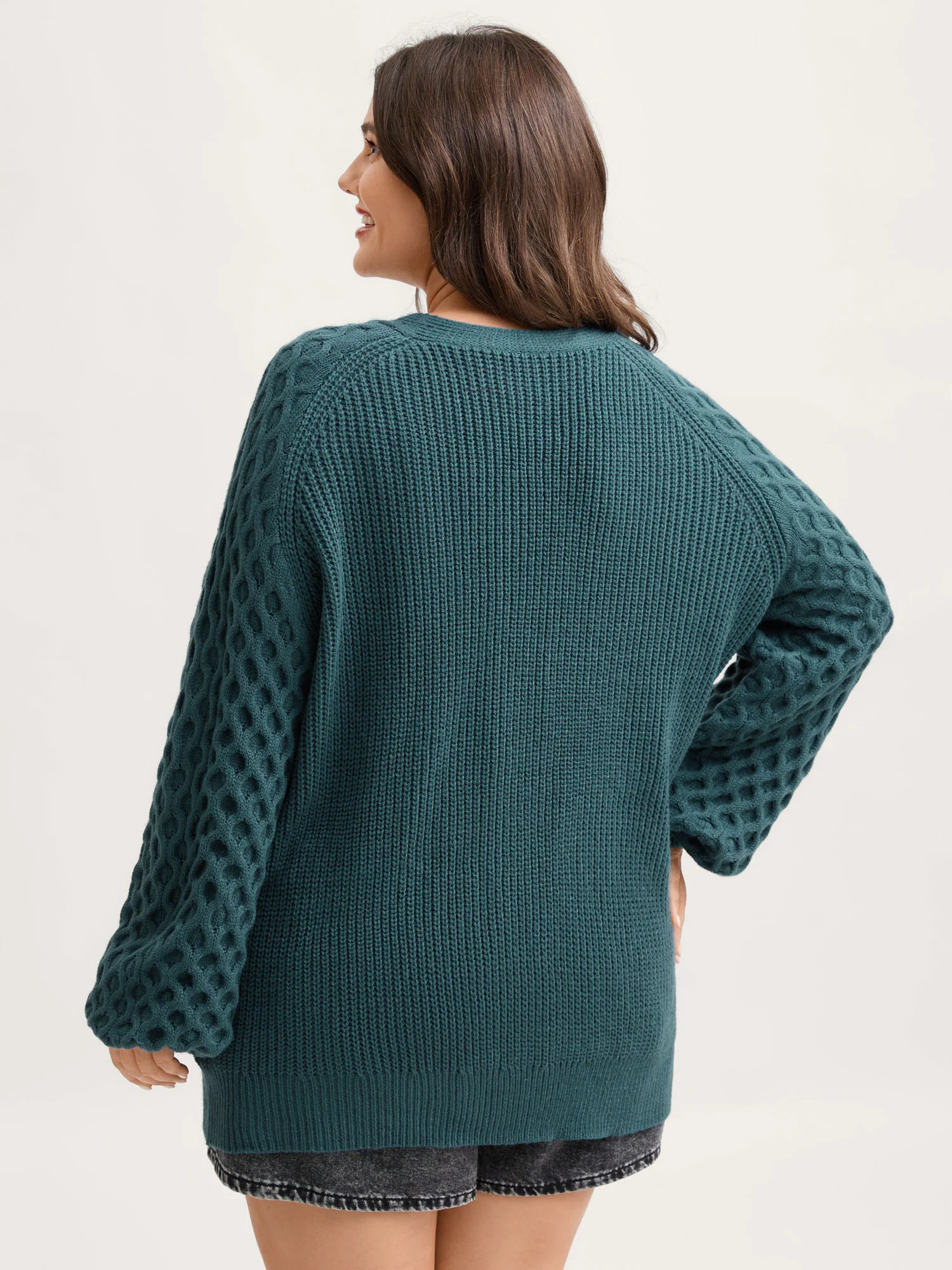 Textured Balloon Sleeve Pockets Knit Cardigan - Image 4