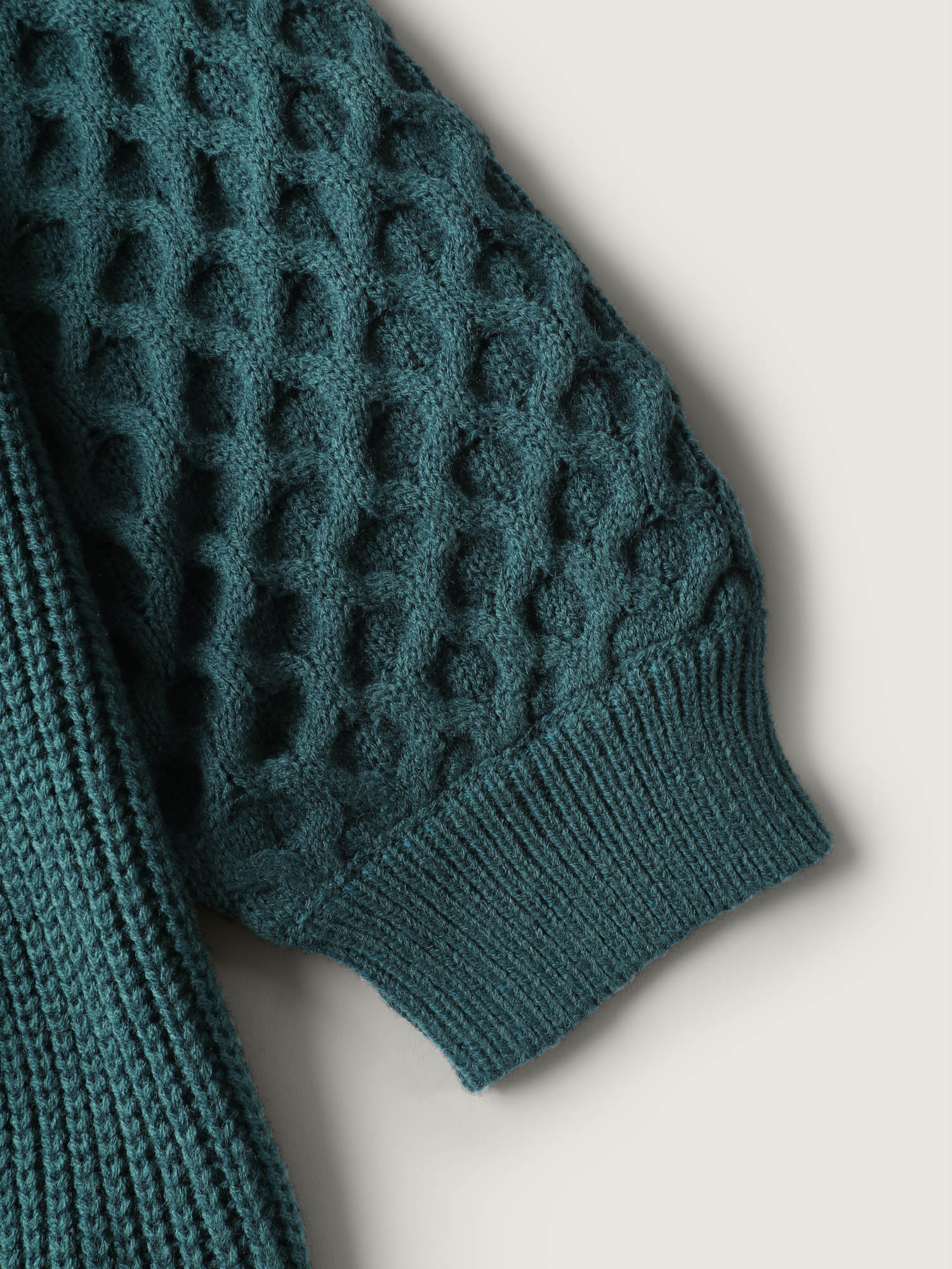 Textured Balloon Sleeve Pockets Knit Cardigan - Image 5