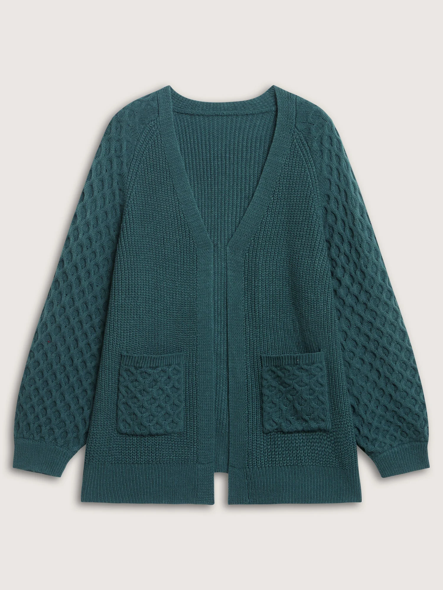 Textured Balloon Sleeve Pockets Knit Cardigan - Image 7