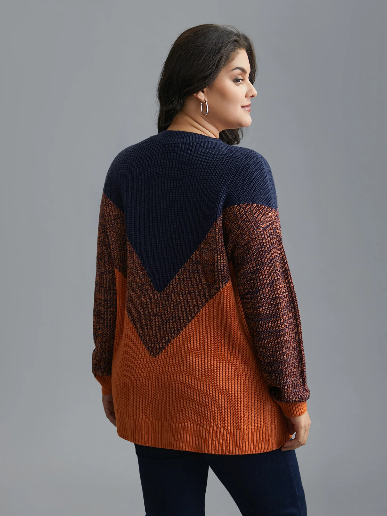 Textured Balloon Sleeves Color Block Pullover - Image 2