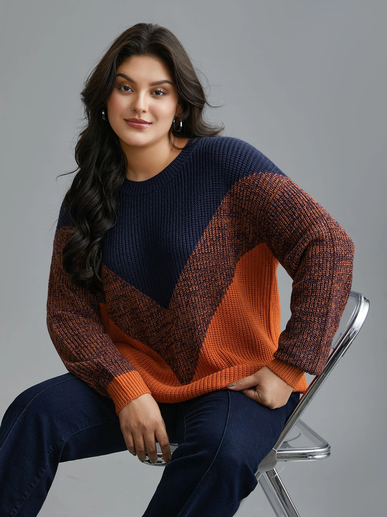 Textured Balloon Sleeves Color Block Pullover - Image 4