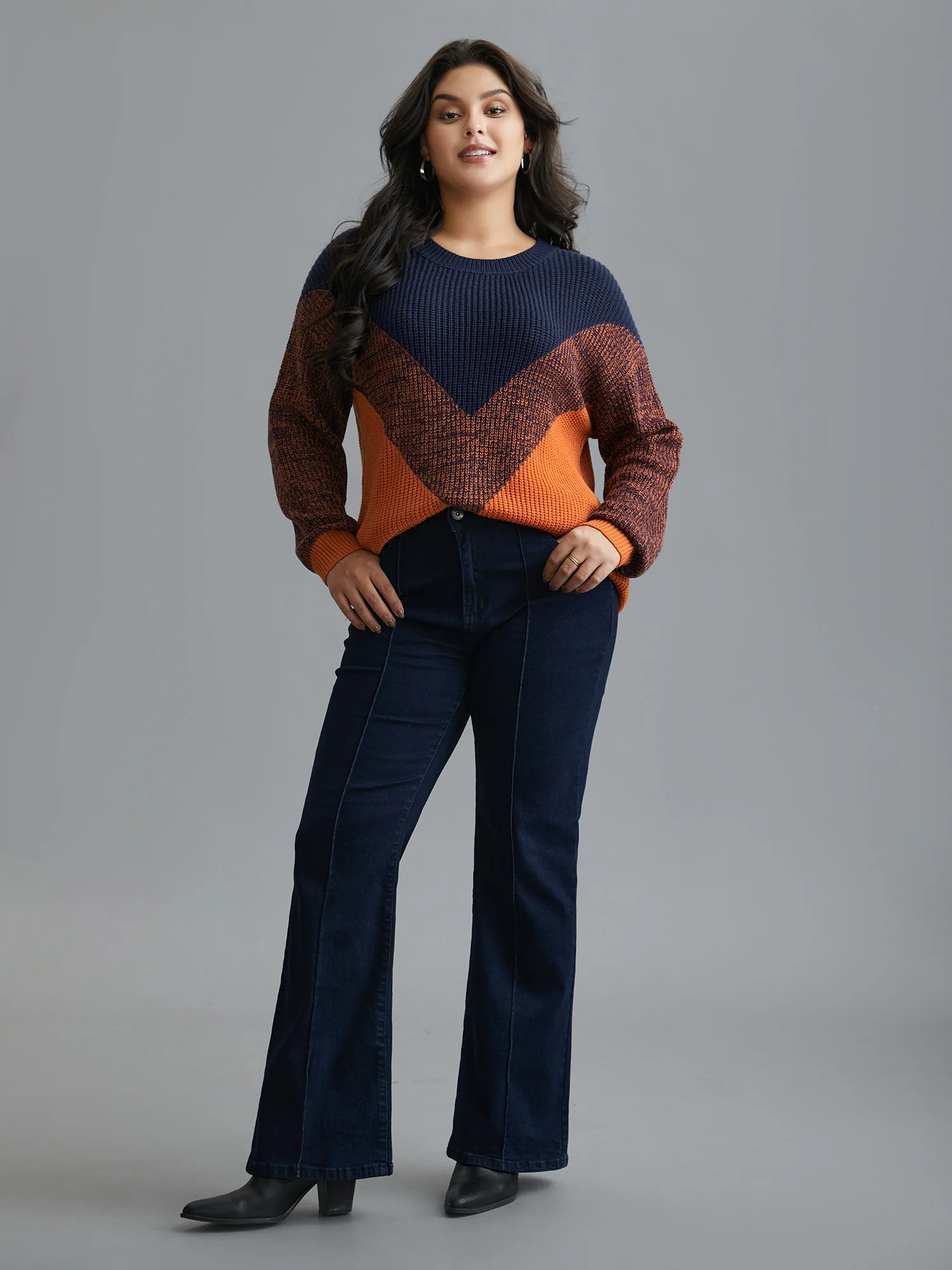 Textured Balloon Sleeves Color Block Pullover - Image 5