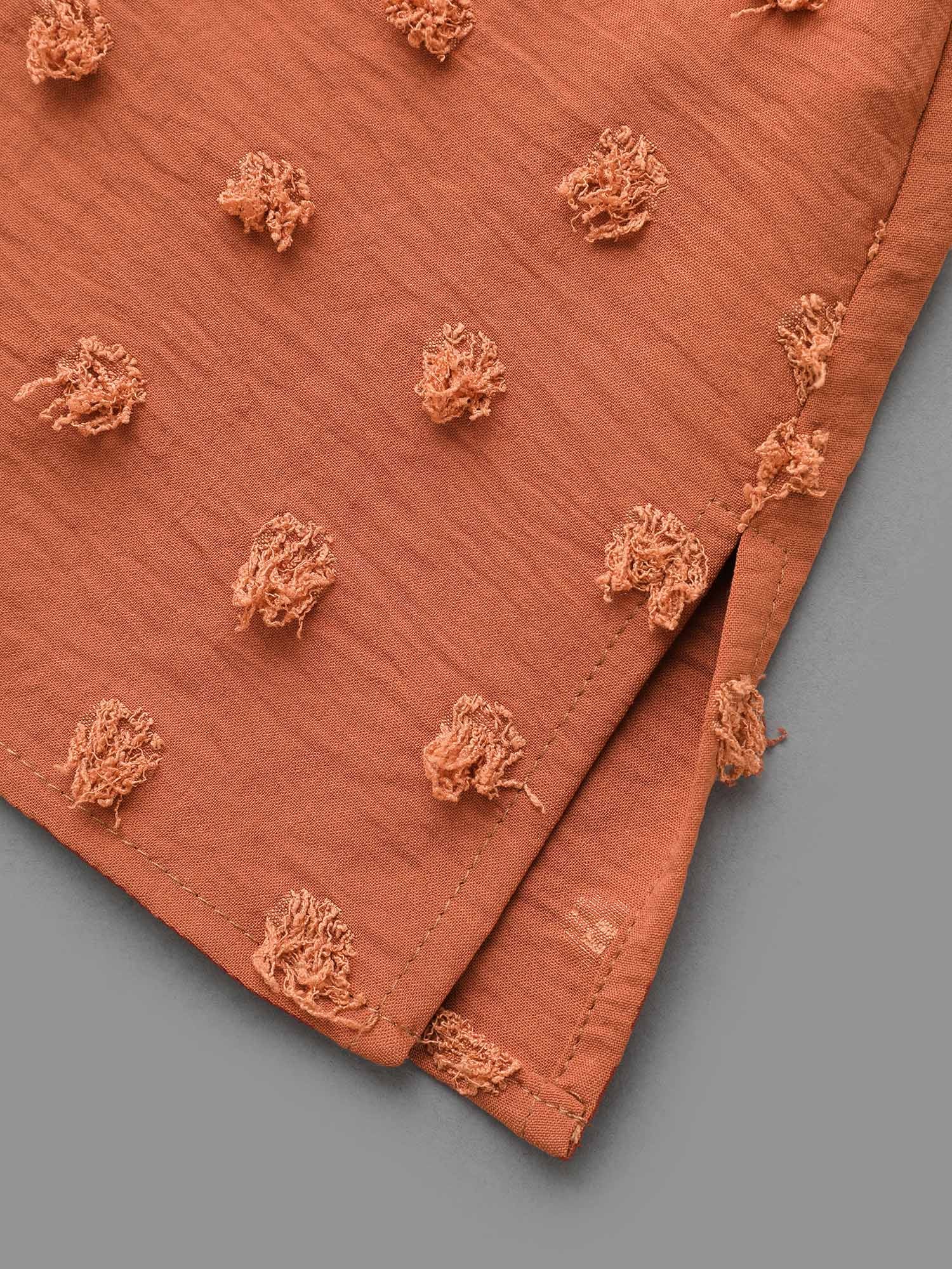 Textured Balloon Sleeves Round Neck Blouse - Image 7