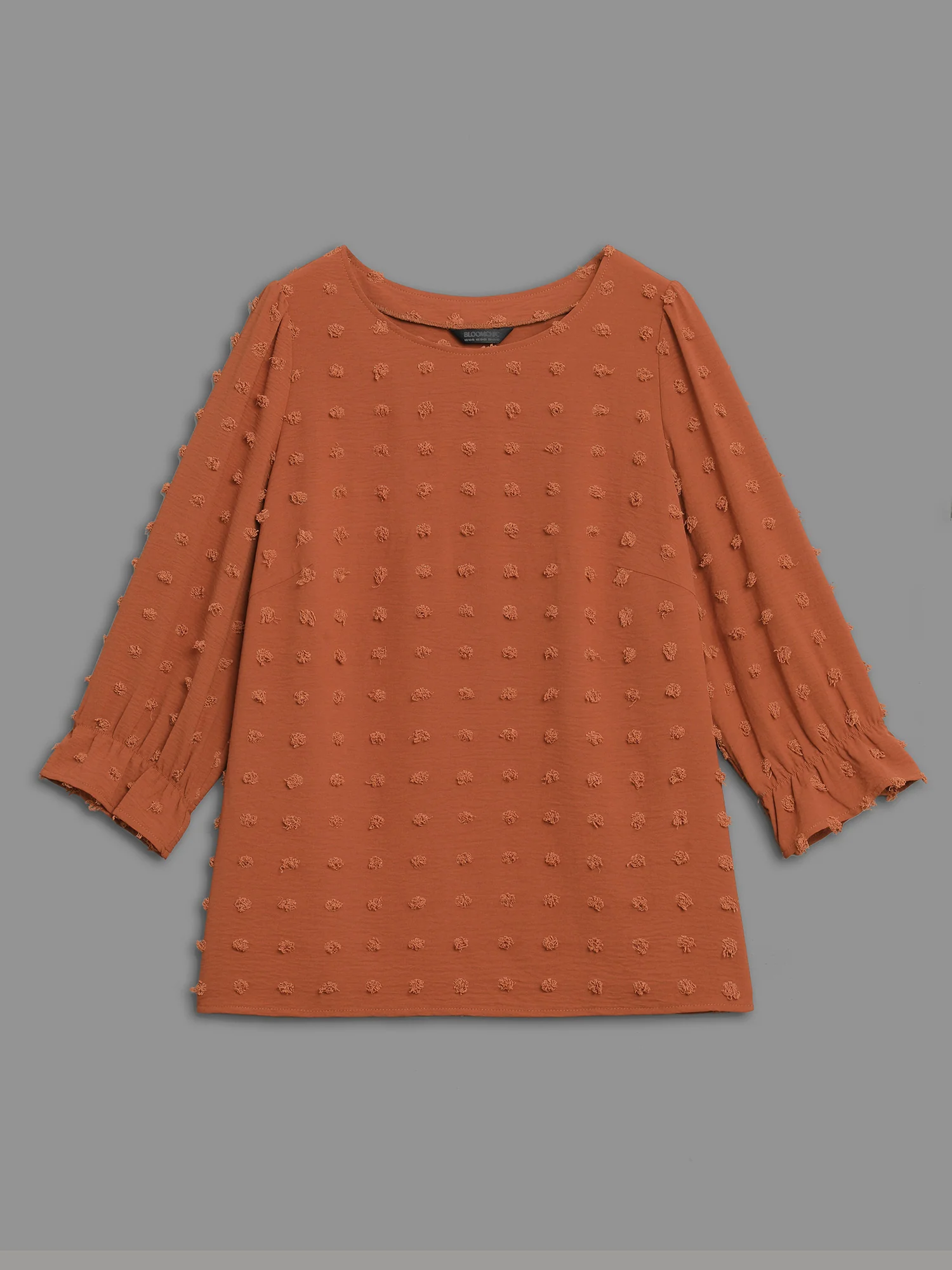 Textured Balloon Sleeves Round Neck Blouse - Image 8