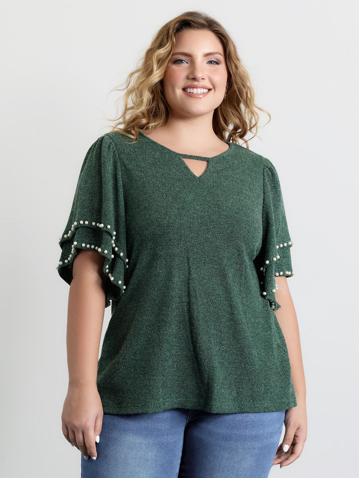 Textured Bead Layered Sleeve T-Shirt - Image 2