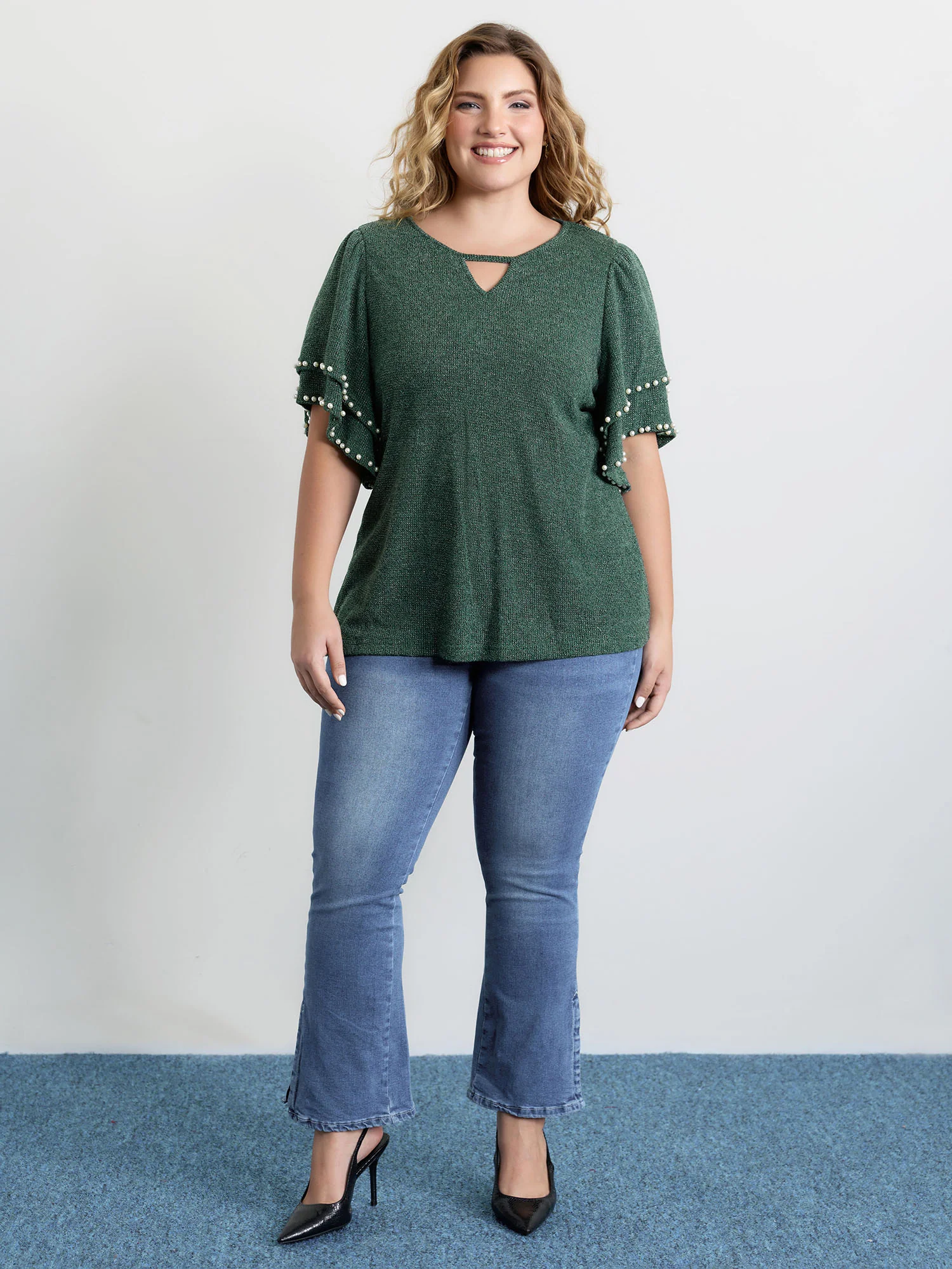 Textured Bead Layered Sleeve T-Shirt - Image 3