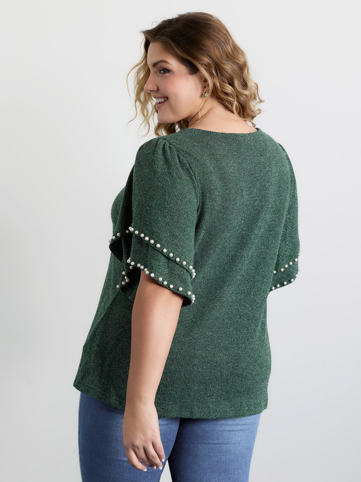 Textured Bead Layered Sleeve T-Shirt - Image 4