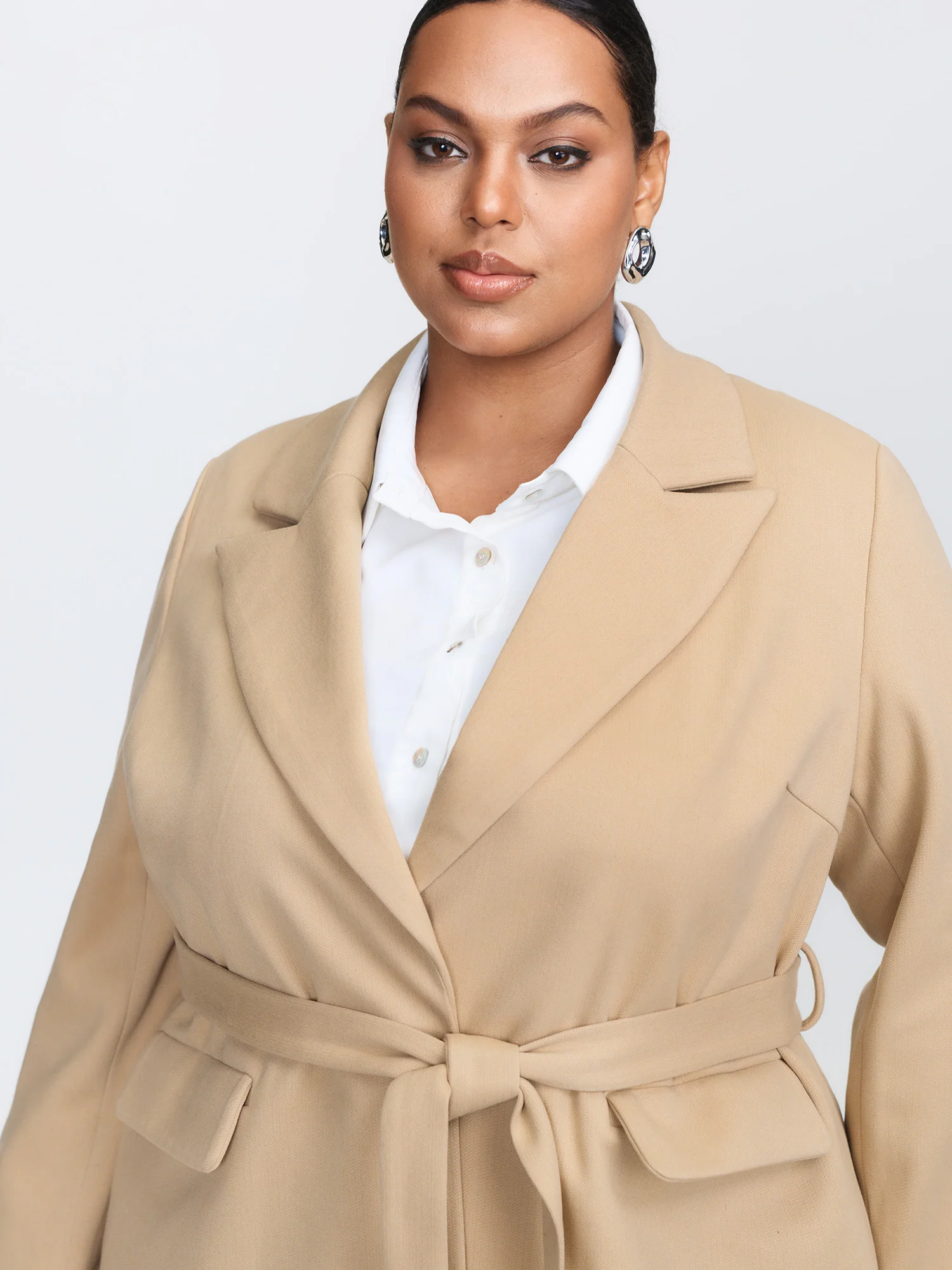 Textured Belted Plain Blazer - Image 4