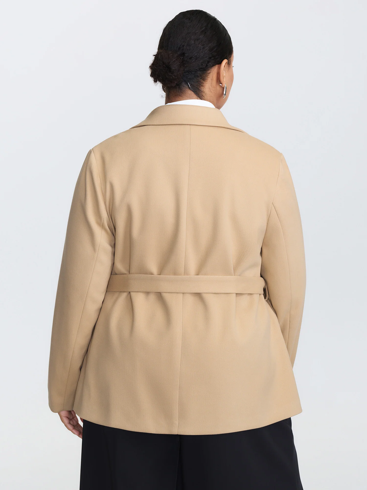 Textured Belted Plain Blazer - Image 5