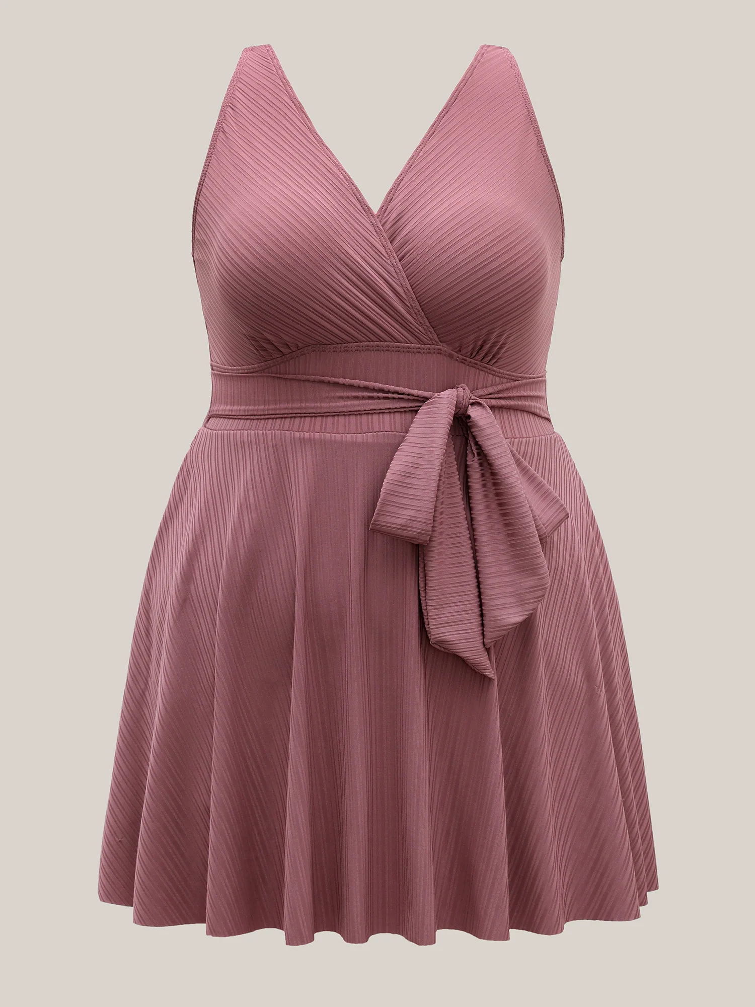 Textured Belted Solid Swim Dress - Image 7