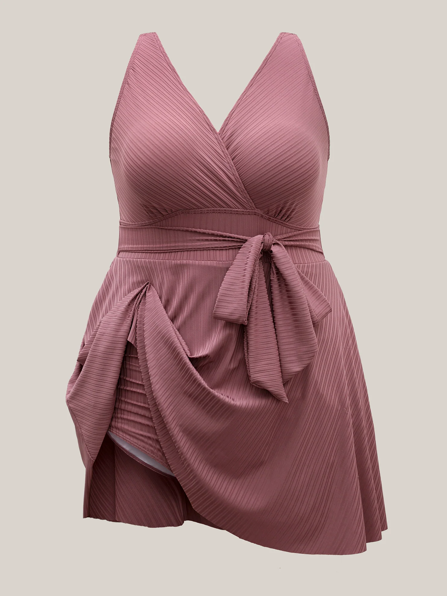 Textured Belted Solid Swim Dress - Image 8