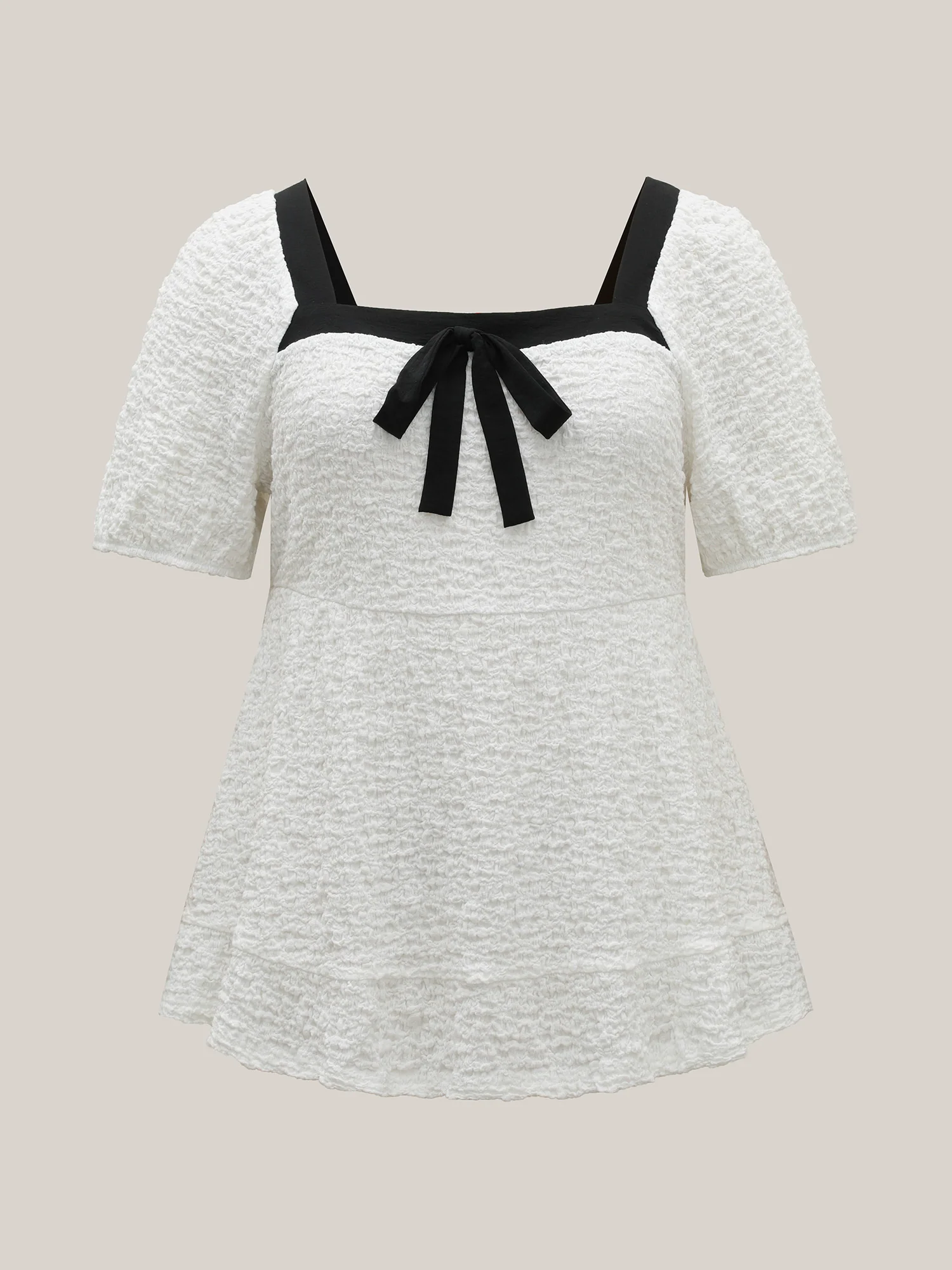 Textured Bow-Tie Color Contrast Top - Image 8
