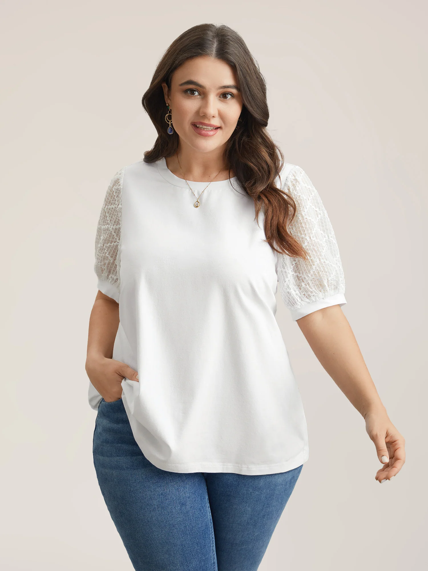 Textured Bubble Lantern Sleeve T-Shirt - Image 2