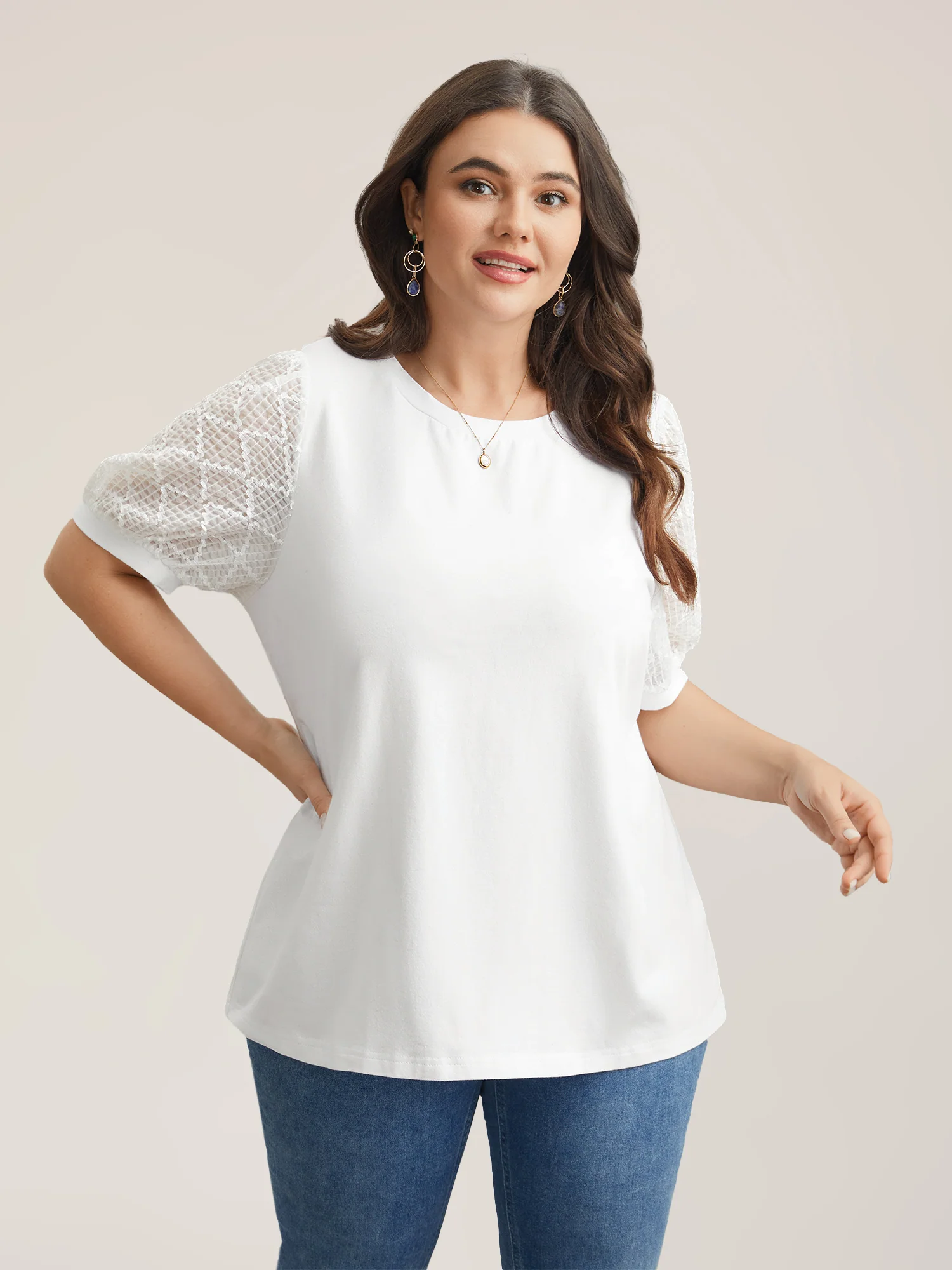 Textured Bubble Lantern Sleeve T-Shirt - Image 3