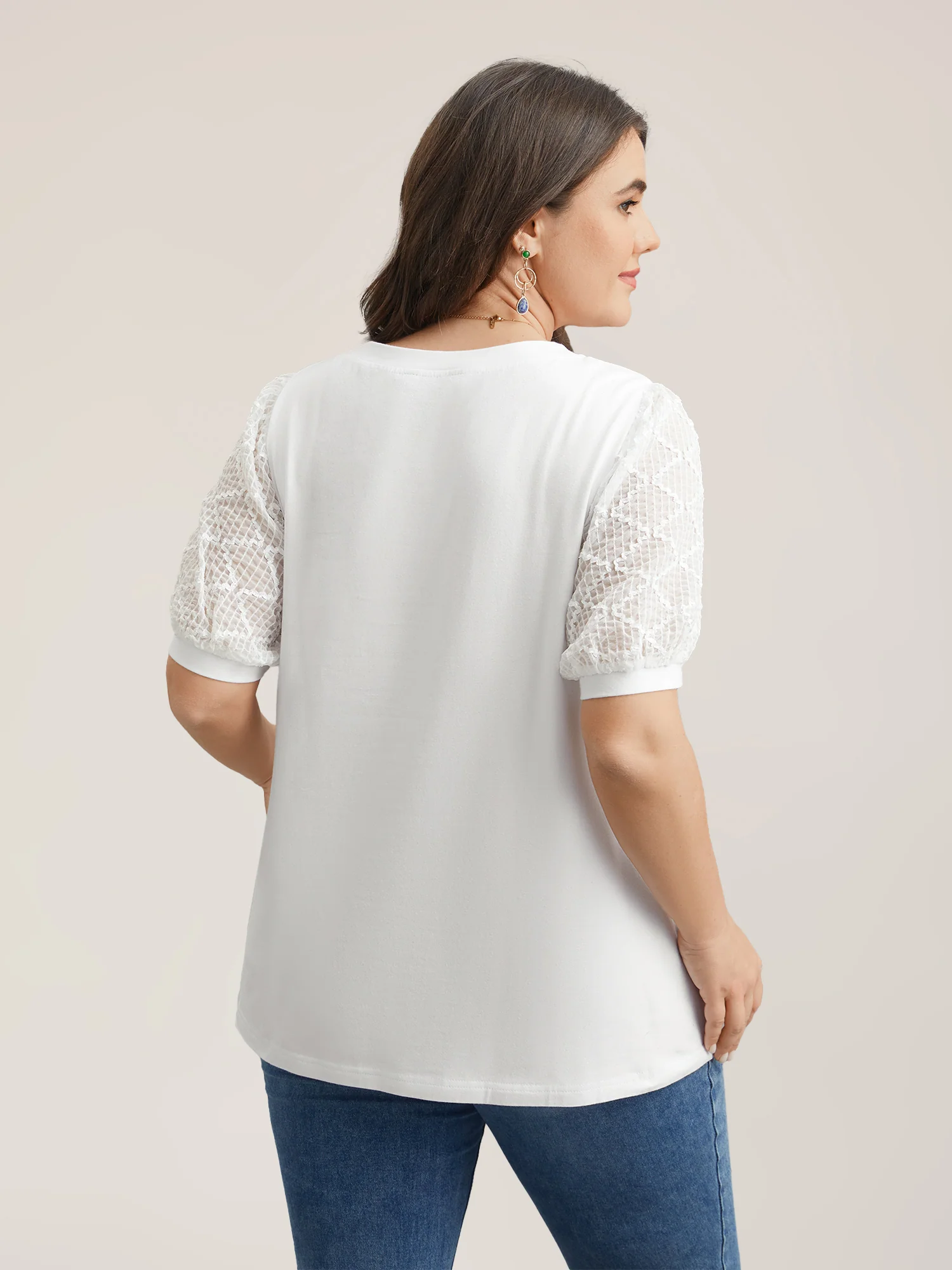 Textured Bubble Lantern Sleeve T-Shirt - Image 5