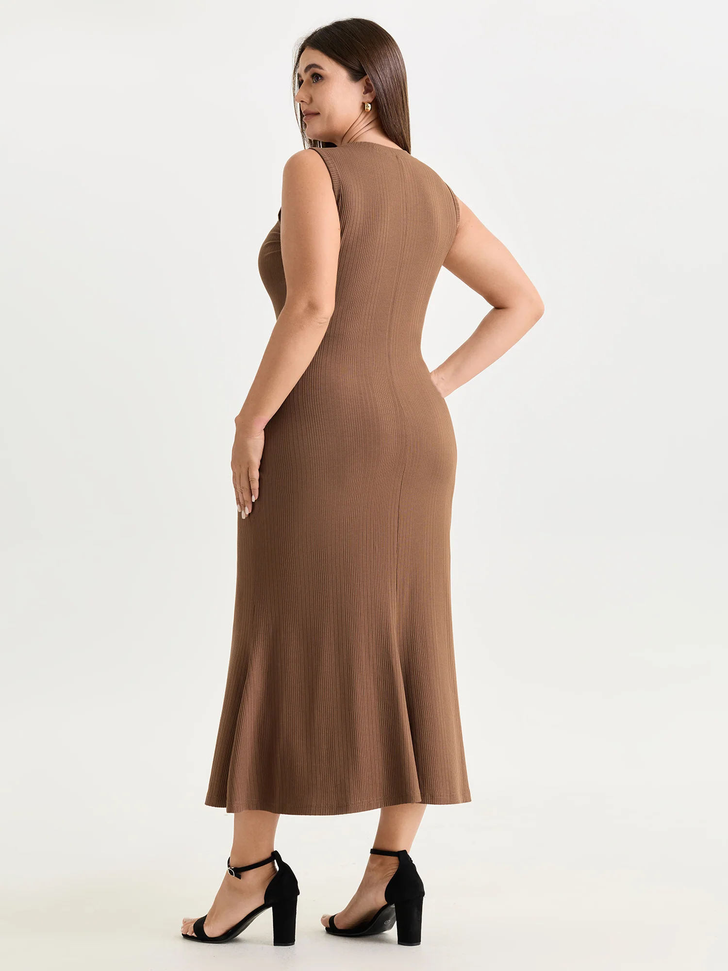 Textured Button-Detail Fitted Knit Midi Dress - Image 3