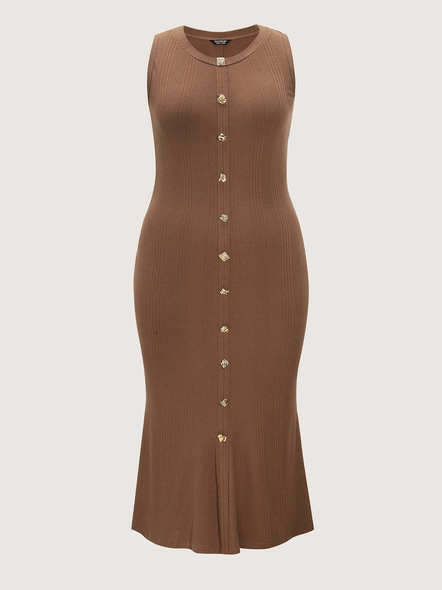 Textured Button-Detail Fitted Knit Midi Dress - Image 5